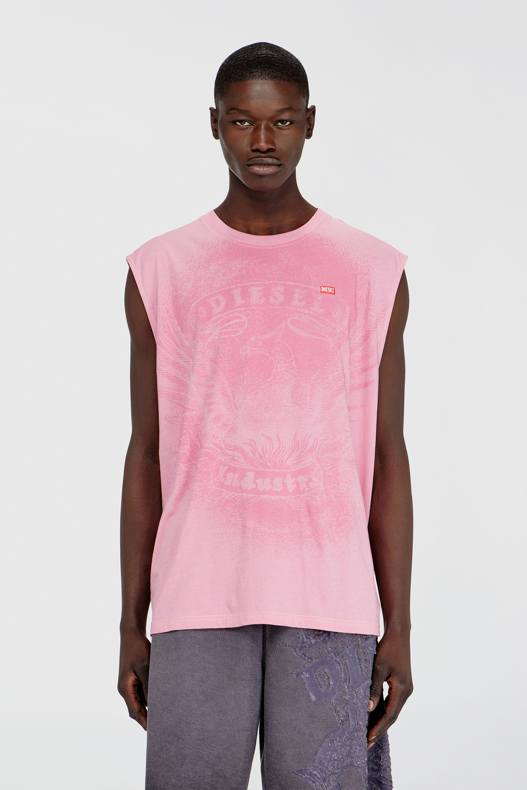 Diesel - T-BOXT-SL-NOTCH, Man's Sleeveless top in cotton with tonal graphic in Pink - 1