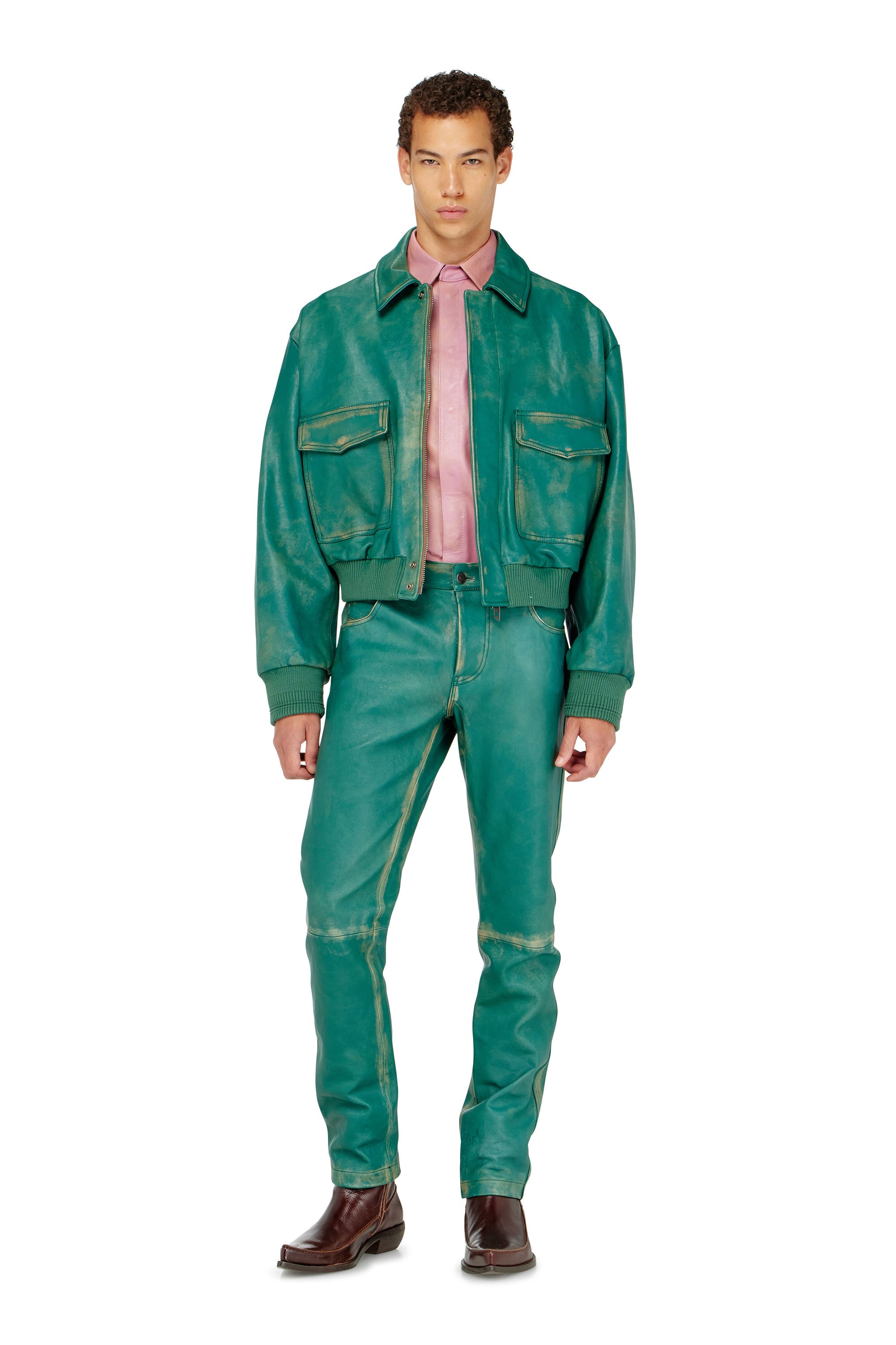 Diesel - P-OCKET, Man's Pants in treated leather in Green - 1