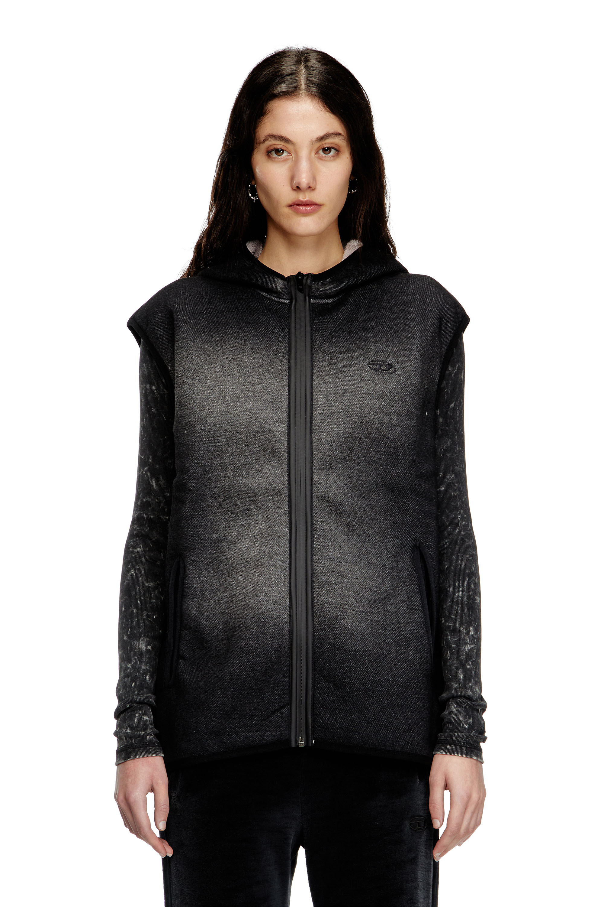 Diesel - S-HAKY, Unisex's Hooded vest in denim-effect jacquard in Black - 1