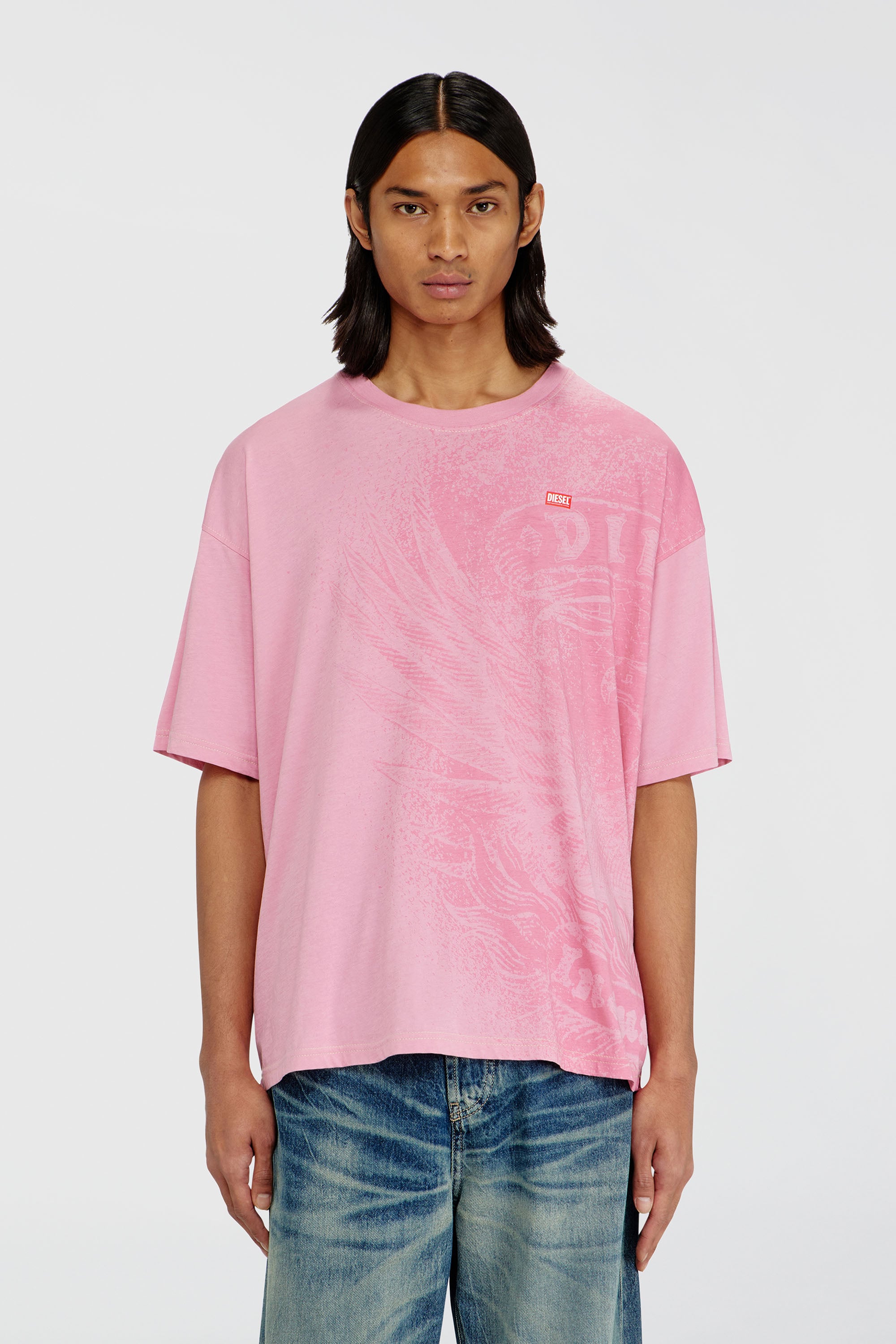 Diesel - T-BOXT-AA3, Man's Relaxed T-shirt with pigment prints in Pink - 1
