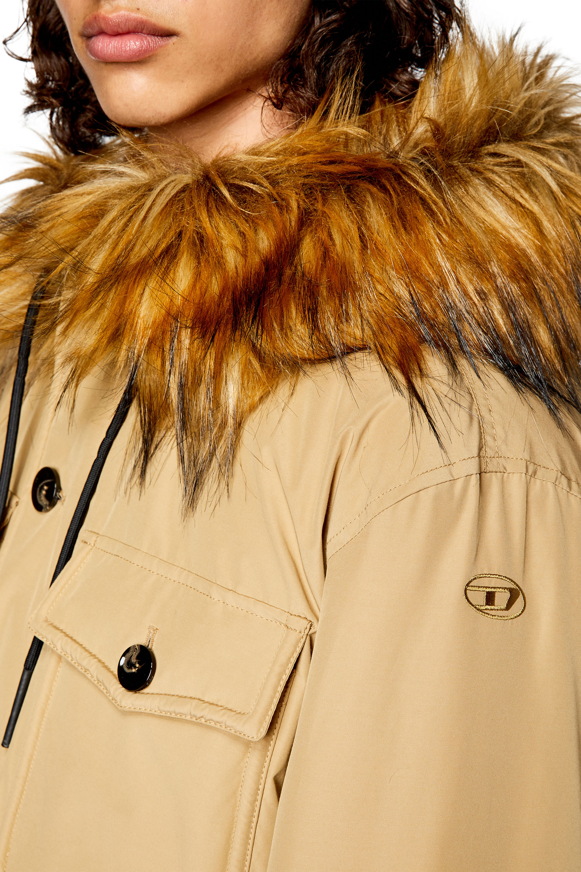 Diesel - W-JORGY, Man's Padded parka with fluffy trim at hood in Light Brown - 6