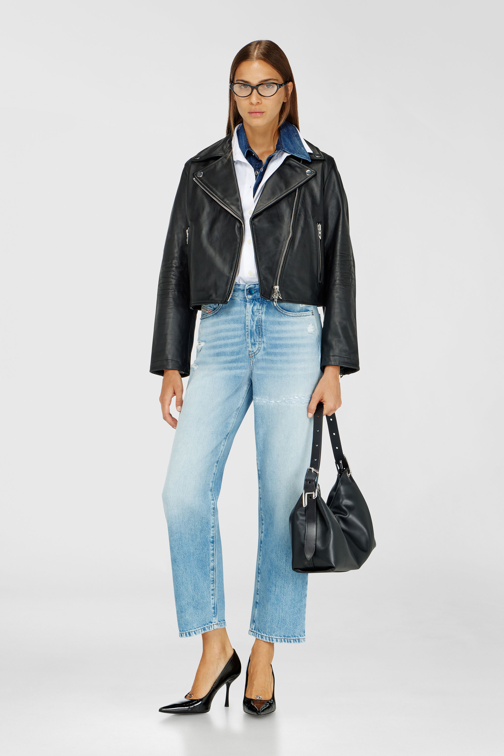 Diesel - L-UNATIC, Woman's Biker jacket in waxed leather in Black - 2