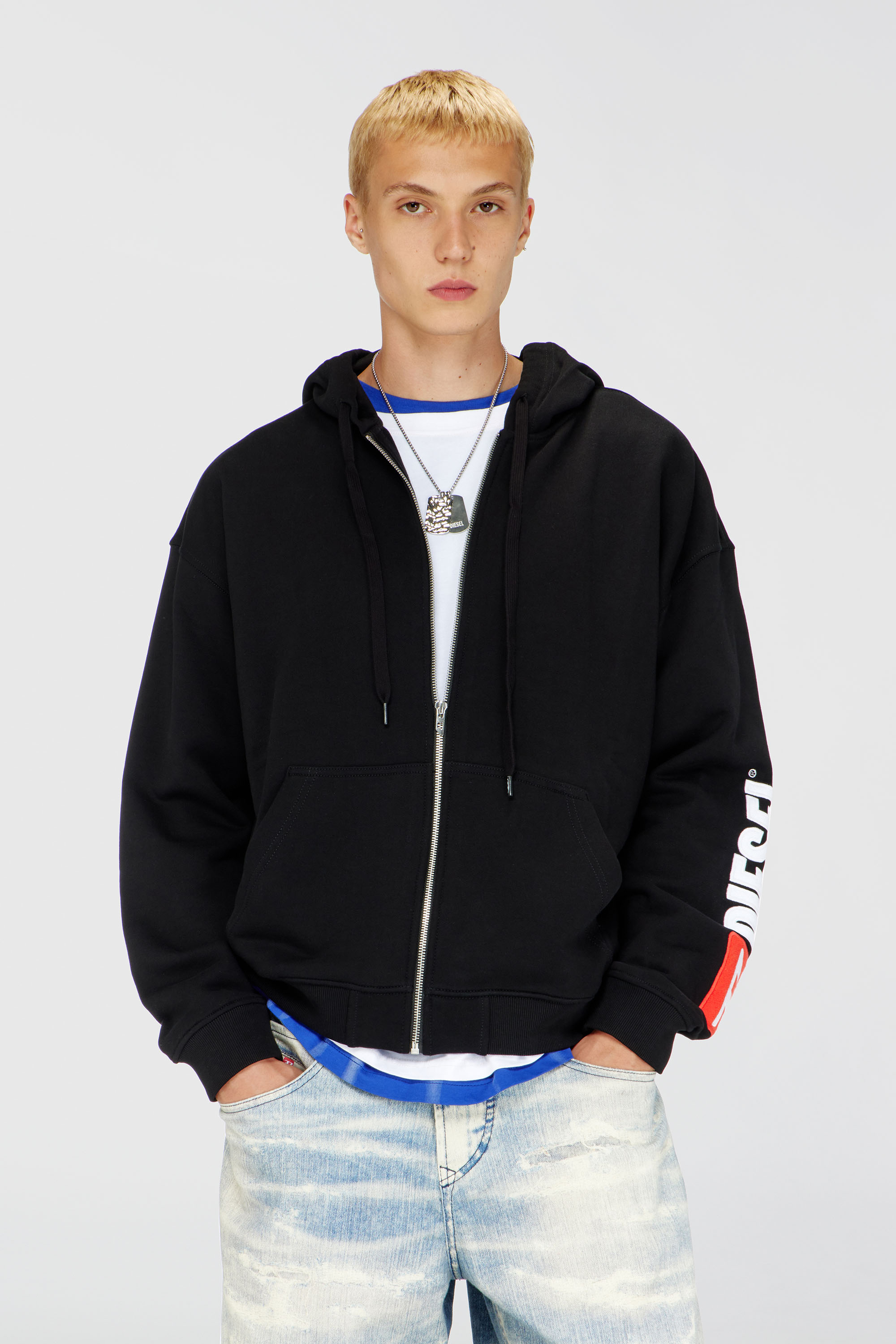 Diesel - S-BOXT-ZIP-HOOD-DIV, Man's Hoodie with logo patch embroidery in Black - 3