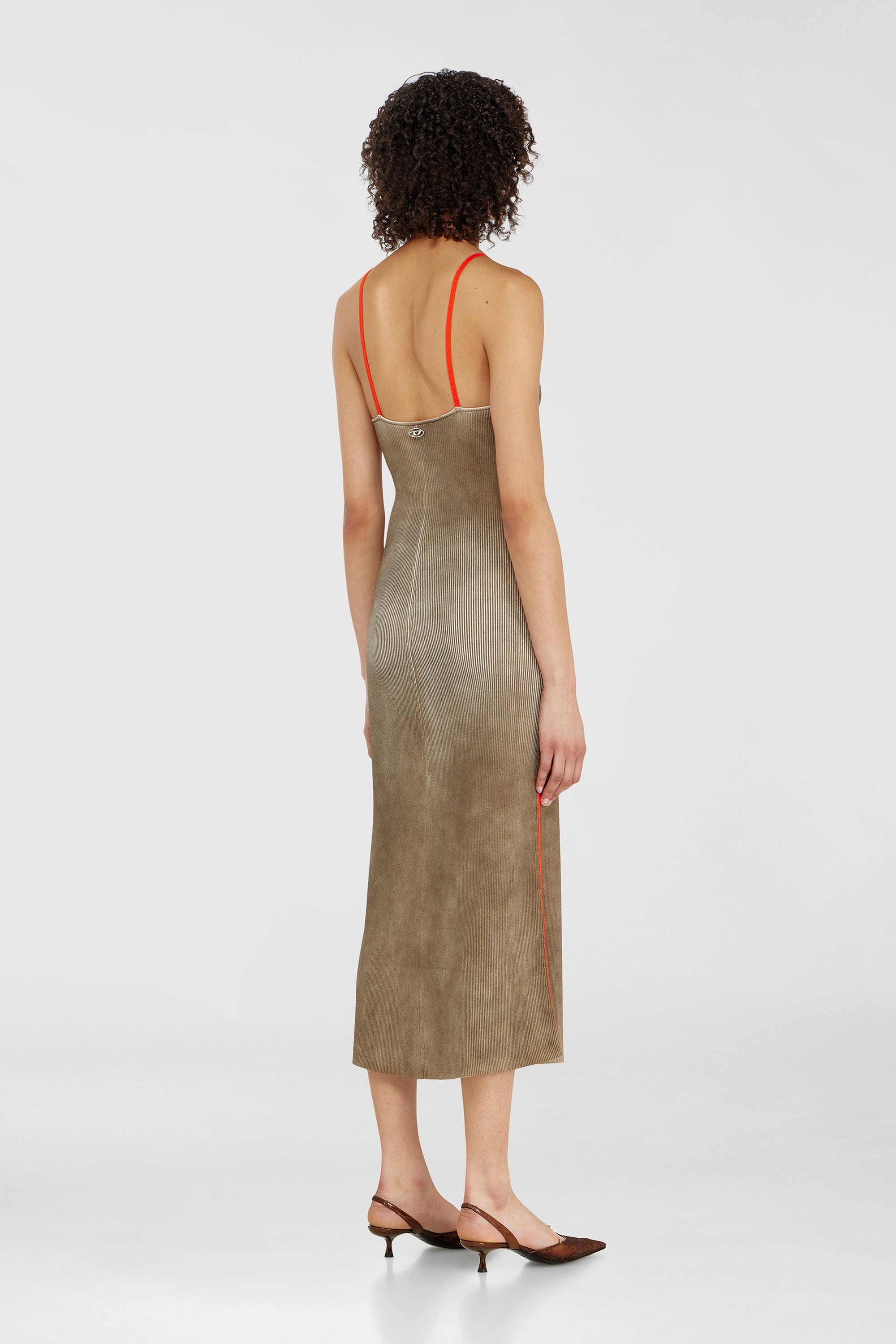 Diesel - M-SARMELA, Woman's Rib-knit midi cami dress with contrast bands in Red/Brown - 4