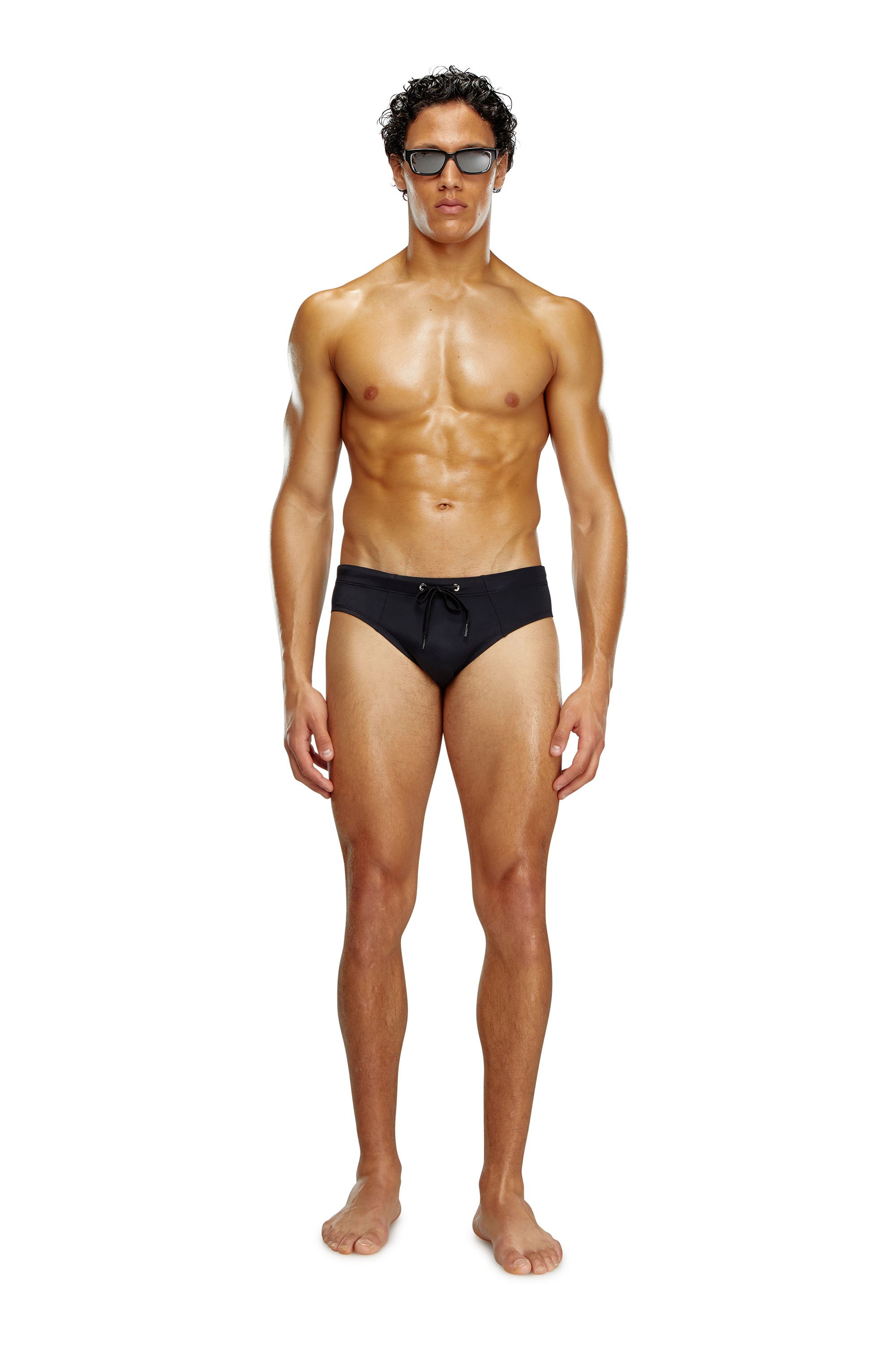 Diesel - BMBR-ALFIE, Man's Swim briefs with tonal logo print in Black - 1