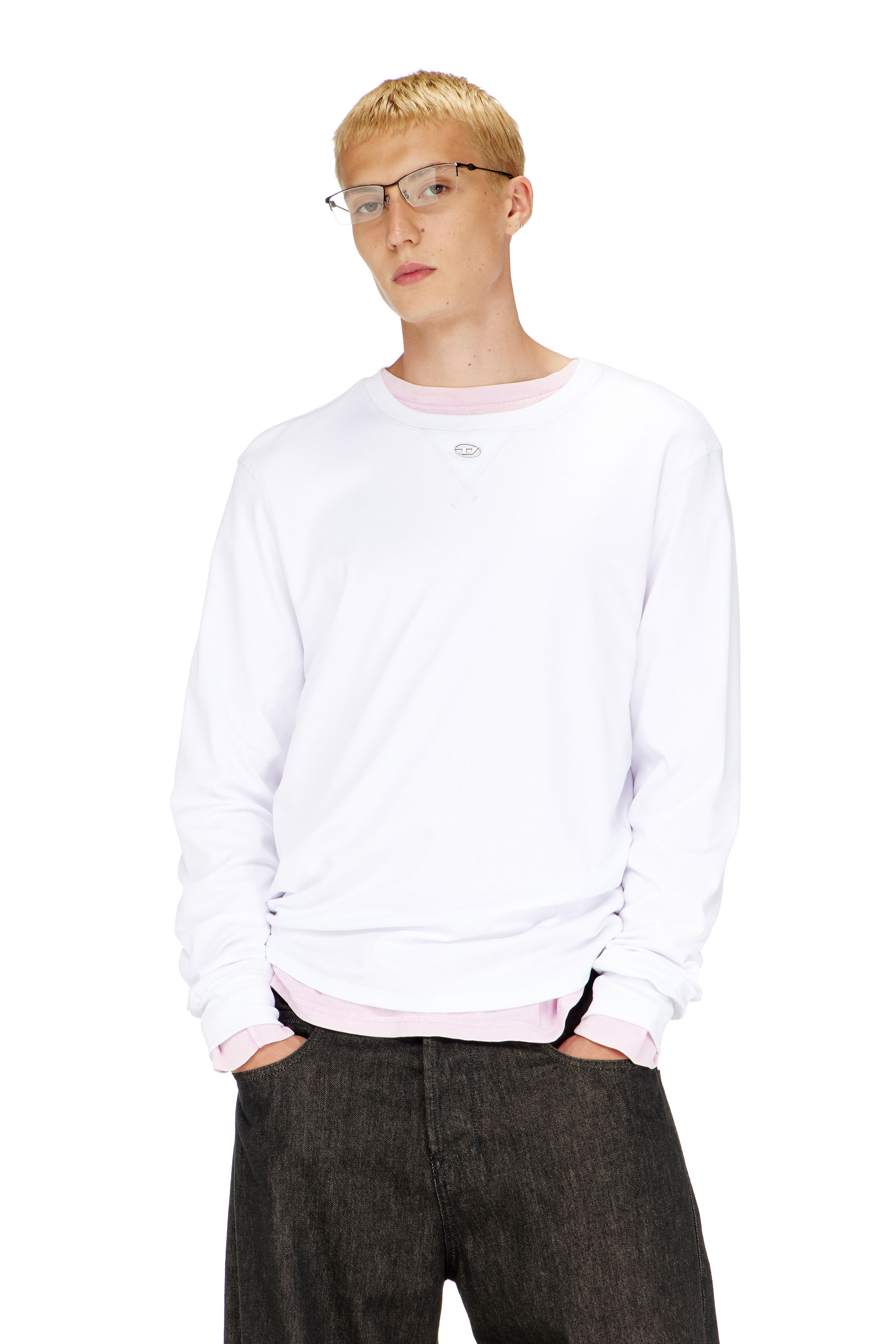 Diesel - T-MADJUST-LS-TR, Man's Cotton long-sleeve T-shirt with Oval D in White - 3