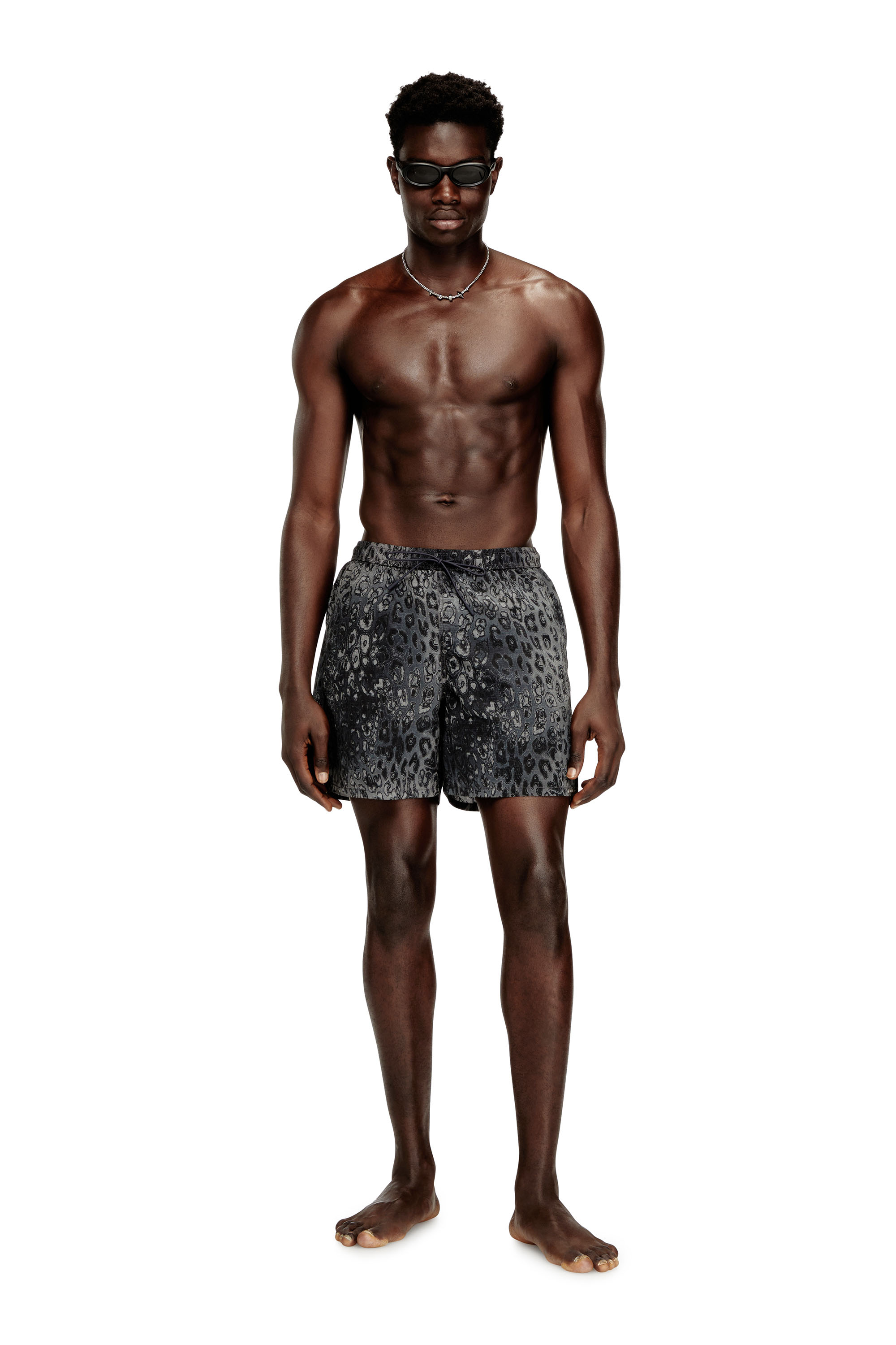 Diesel - SOCCER-41-UTLT, Man's Swim shorts with animalier print in Grey - 1