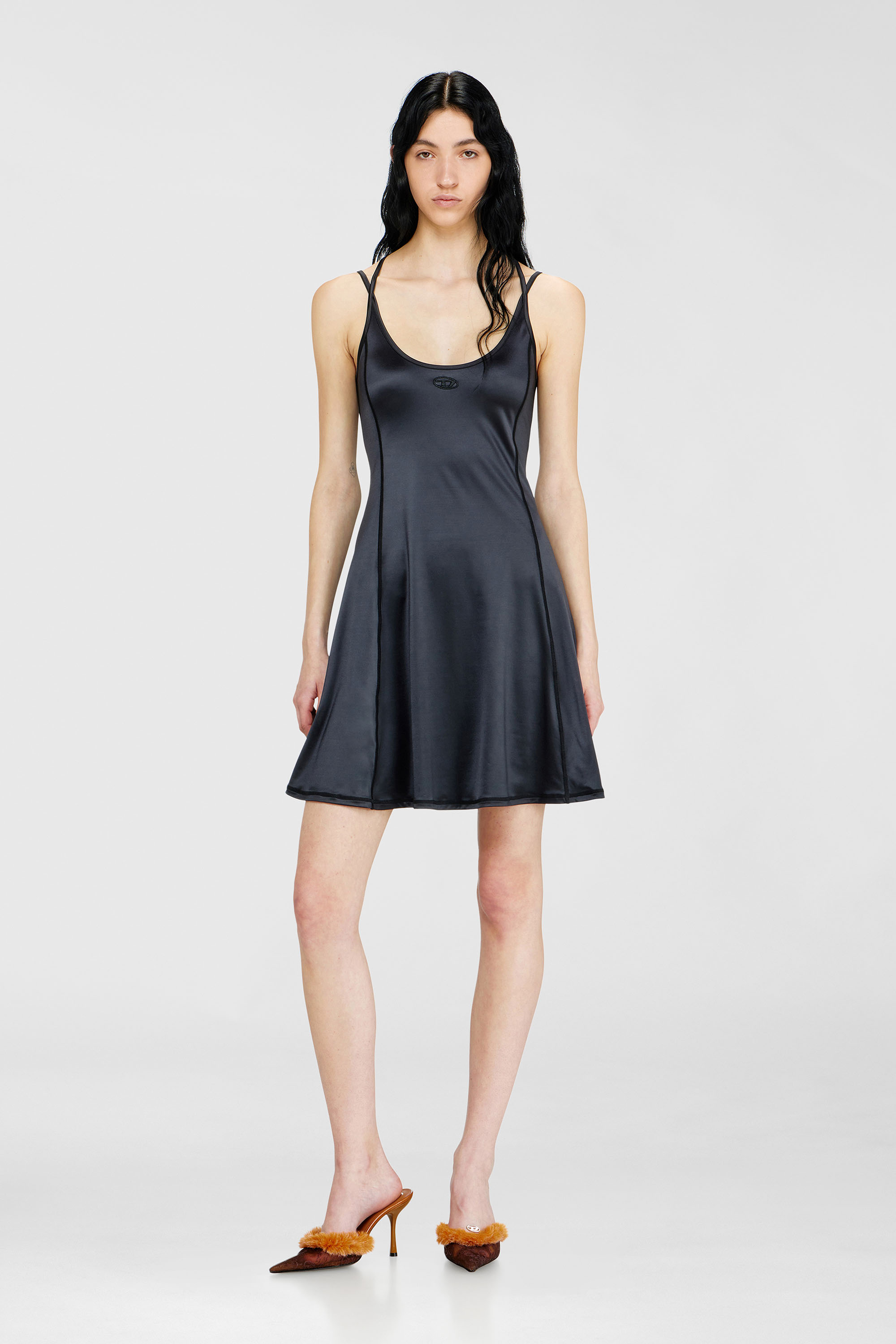 Diesel - D-IMMY, Woman's Fluid mini dress with double straps in Black - 1