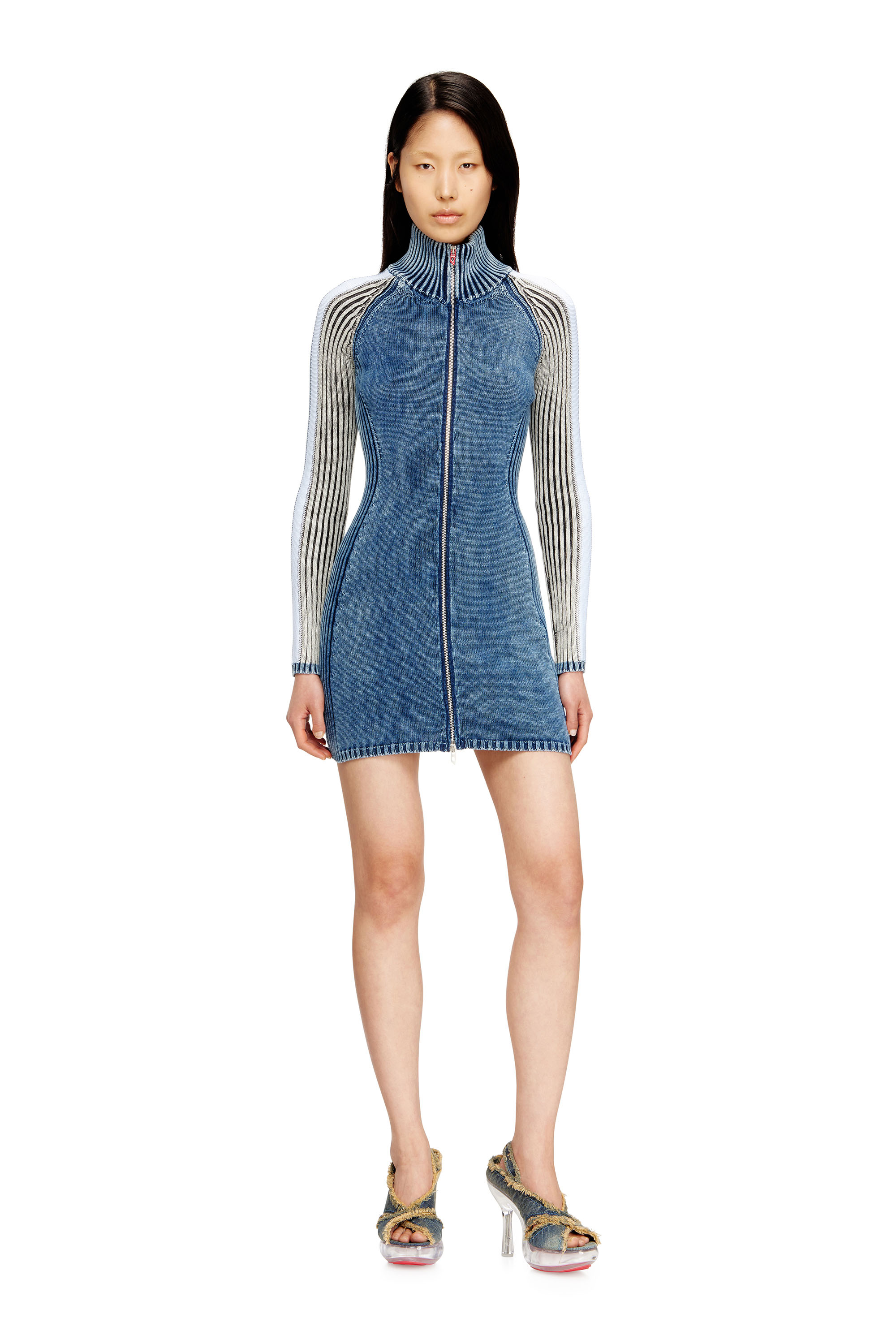 Diesel - M-ESTELLE, Woman's Turtleneck short dress in indigo knit in null - 3