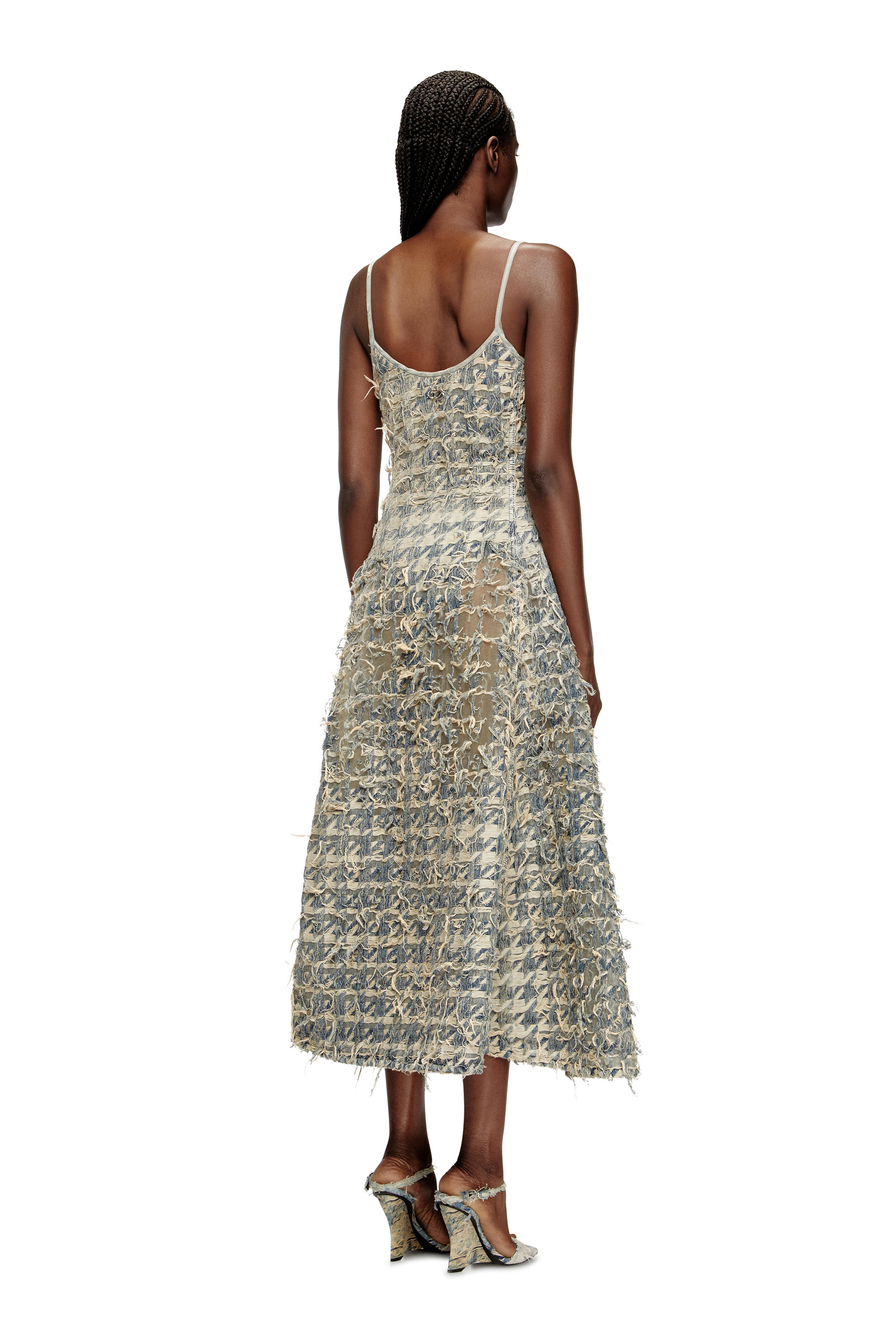 Diesel - DE-SWEENEY-LONG-FSH, Woman's Long skirt in dévoré houndstooth denim in Light Blue - 4