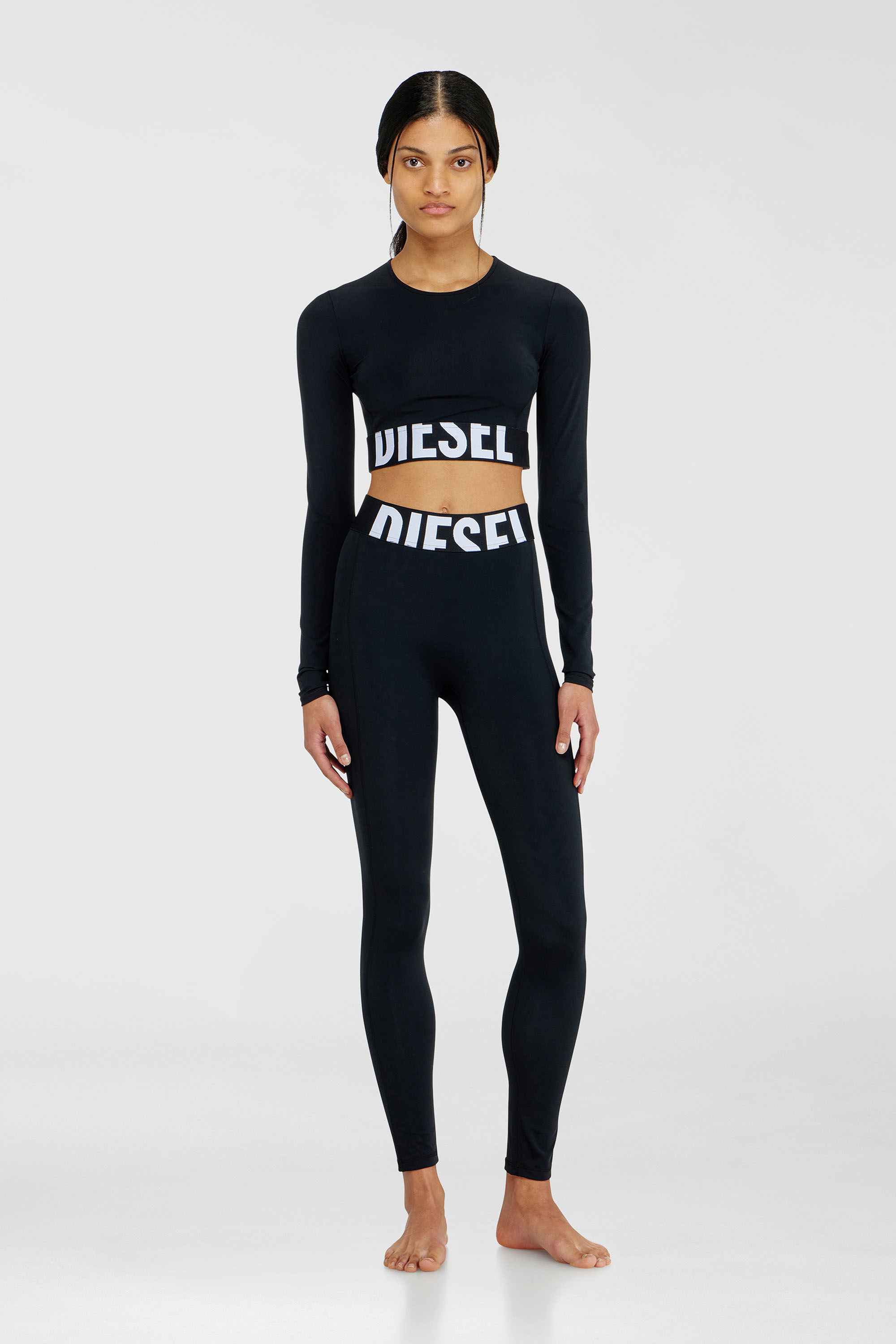 Diesel - MELISSA-D-POP, Woman's Microfibre crop top with cut-off logo in Black - 2