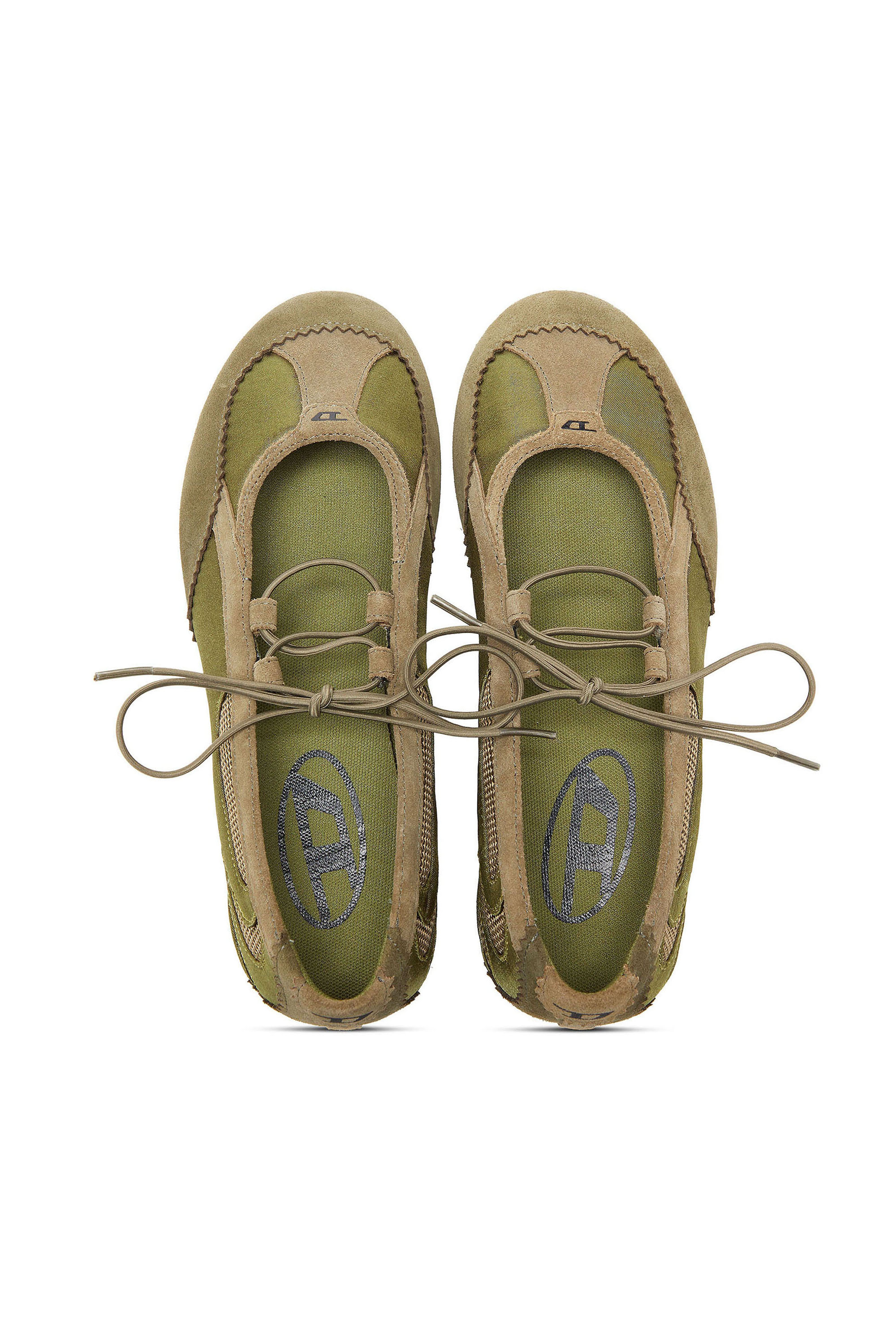 Diesel - D-MILE BALLERINA LACE UP II W, Woman's D-Mile - Lace-up ballerina flats in leather and mesh in Military Green - 4