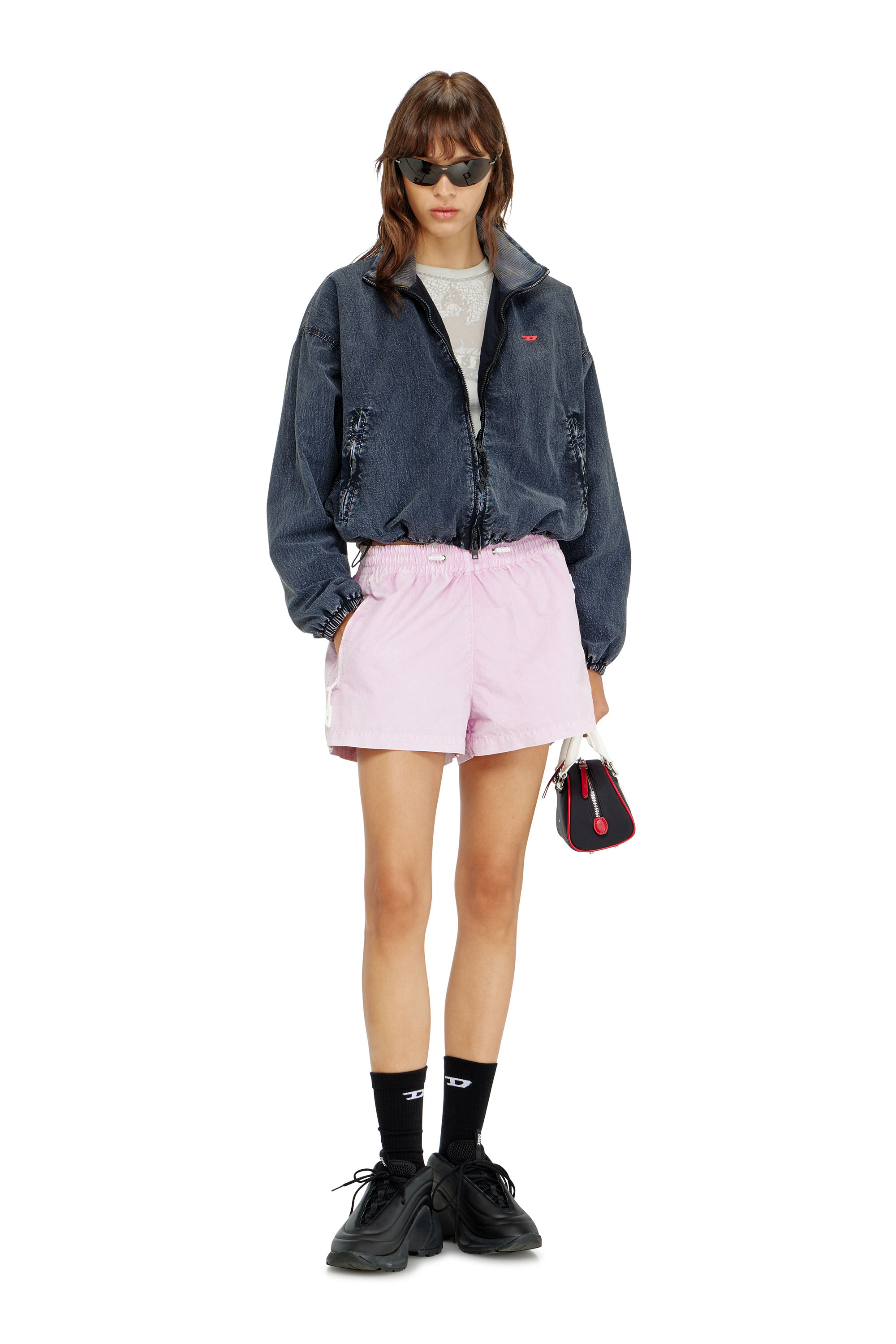 Diesel - G-LEAMER, Woman's Windbreaker jacket in acid-wash Taslan in Dark Blue - 1