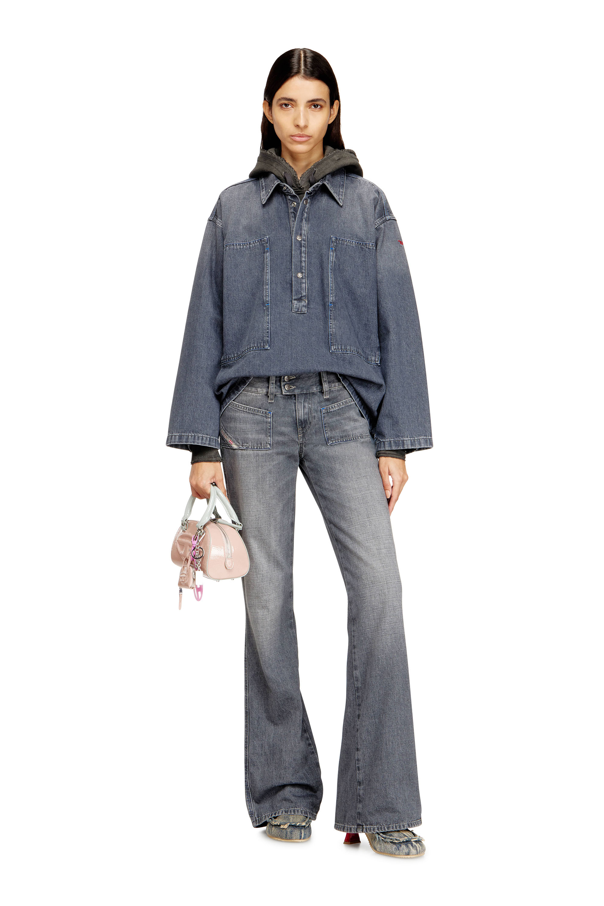 Diesel - DE-PRISS, Woman's Henley top in dirt-effect denim in Grey - 2