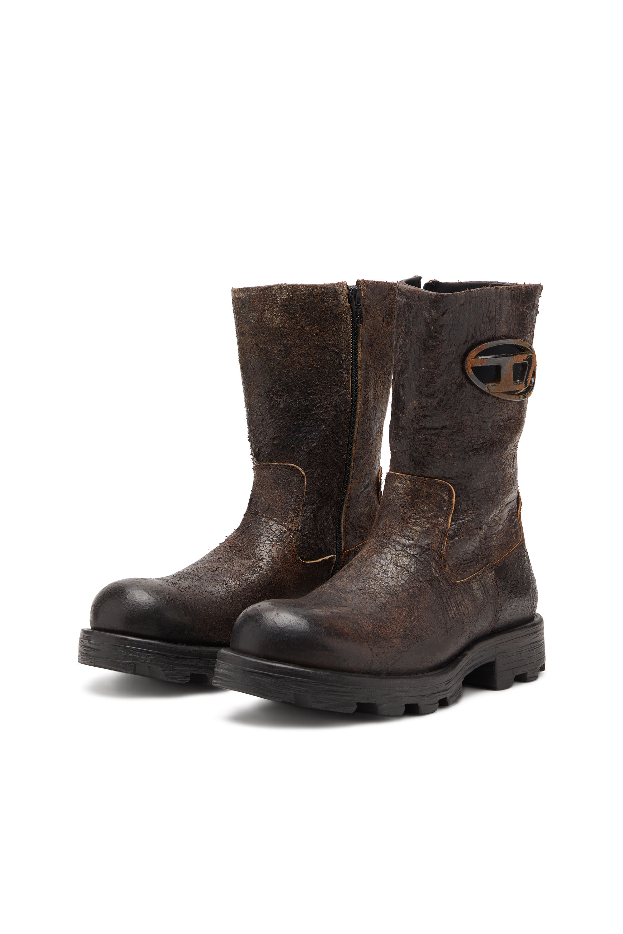 Diesel - D-HAMMER BKR D W, Woman's D-Hammer-Biker boots in distressed crackled suede in Brown - 8