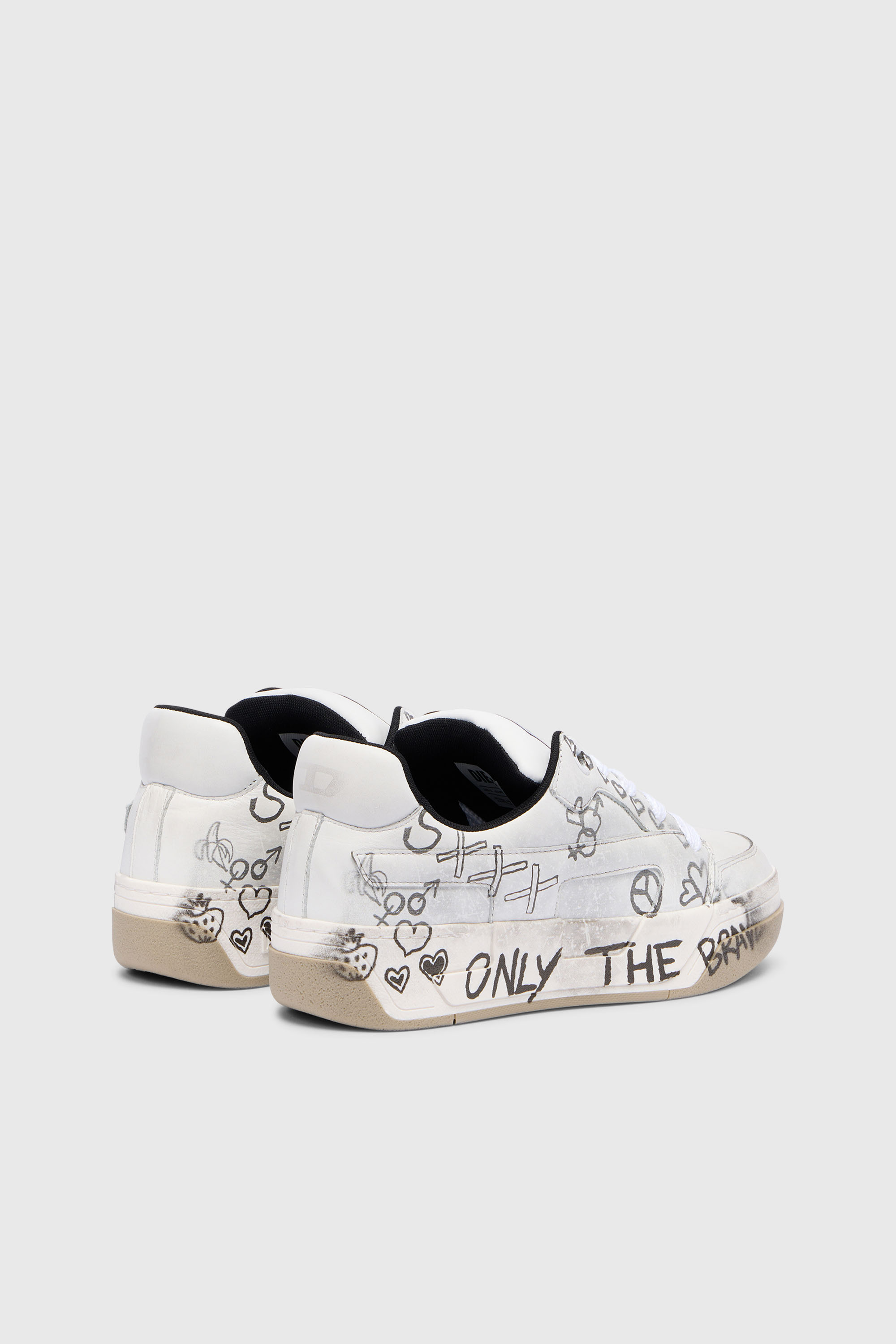 Diesel - S-D-OLLIE LOW W, Woman's D-Ollie-Leather sneakers with graffiti print in White/Brown - 3
