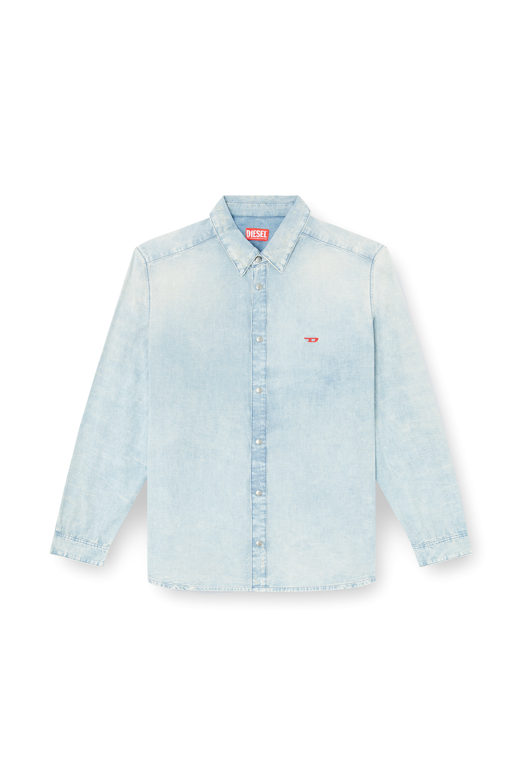 Diesel - D-SIMPLY, Man's Shirt in bleach-effect denim in Light Blue - 2