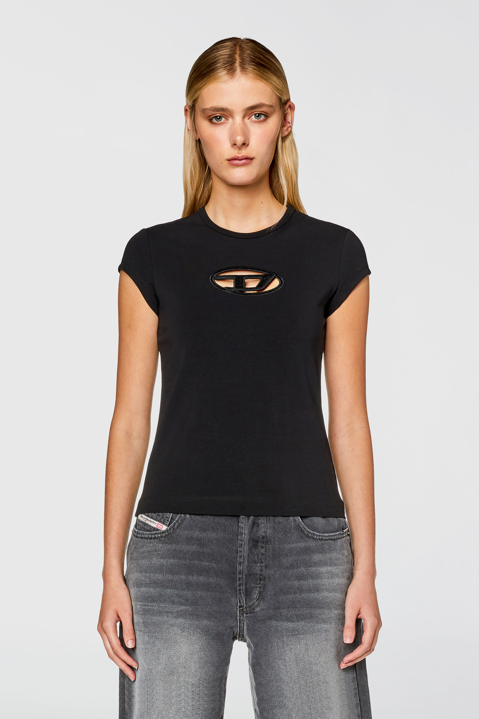 Diesel - T-ANGIE, Woman's T-shirt with Oval D logo in Black - 5