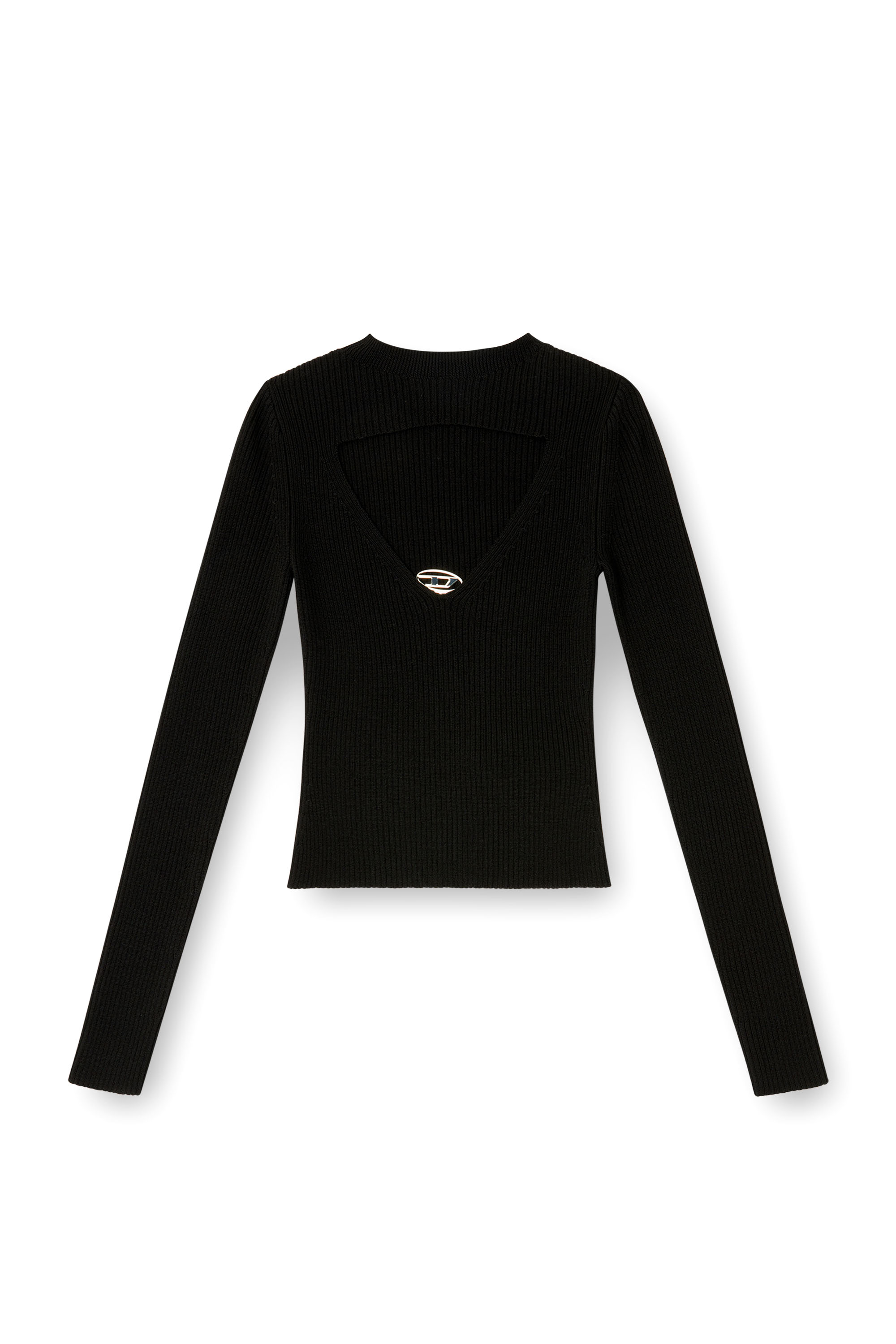 Diesel - M-OLINA, Woman's Ribbed wool jumper with cut-out in Black - 2