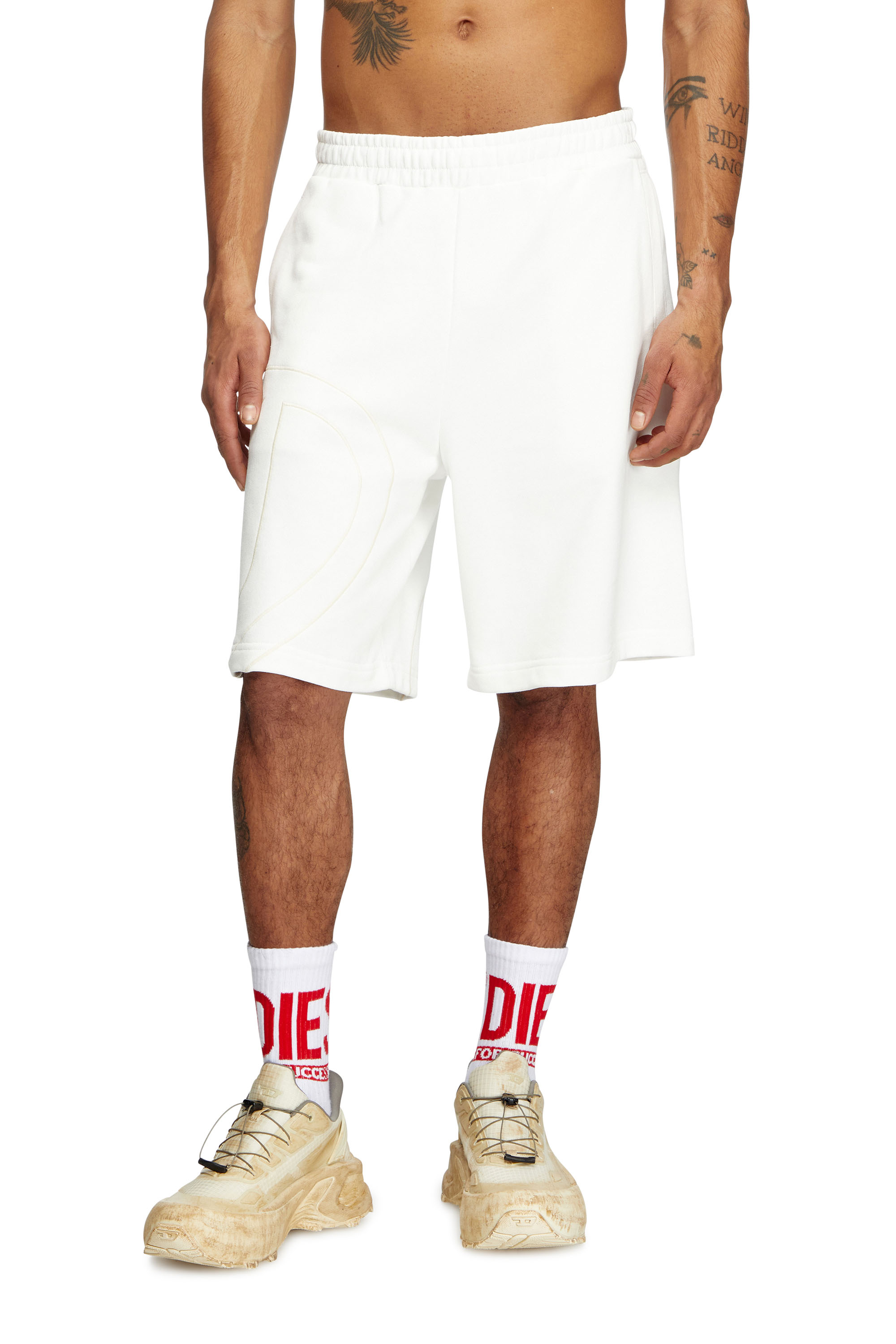 P-CROW-MEGOVAL, White Diesel - P-CROW-MEGOVAL, Man's Sweat shorts with maxi D logo in White - 3
