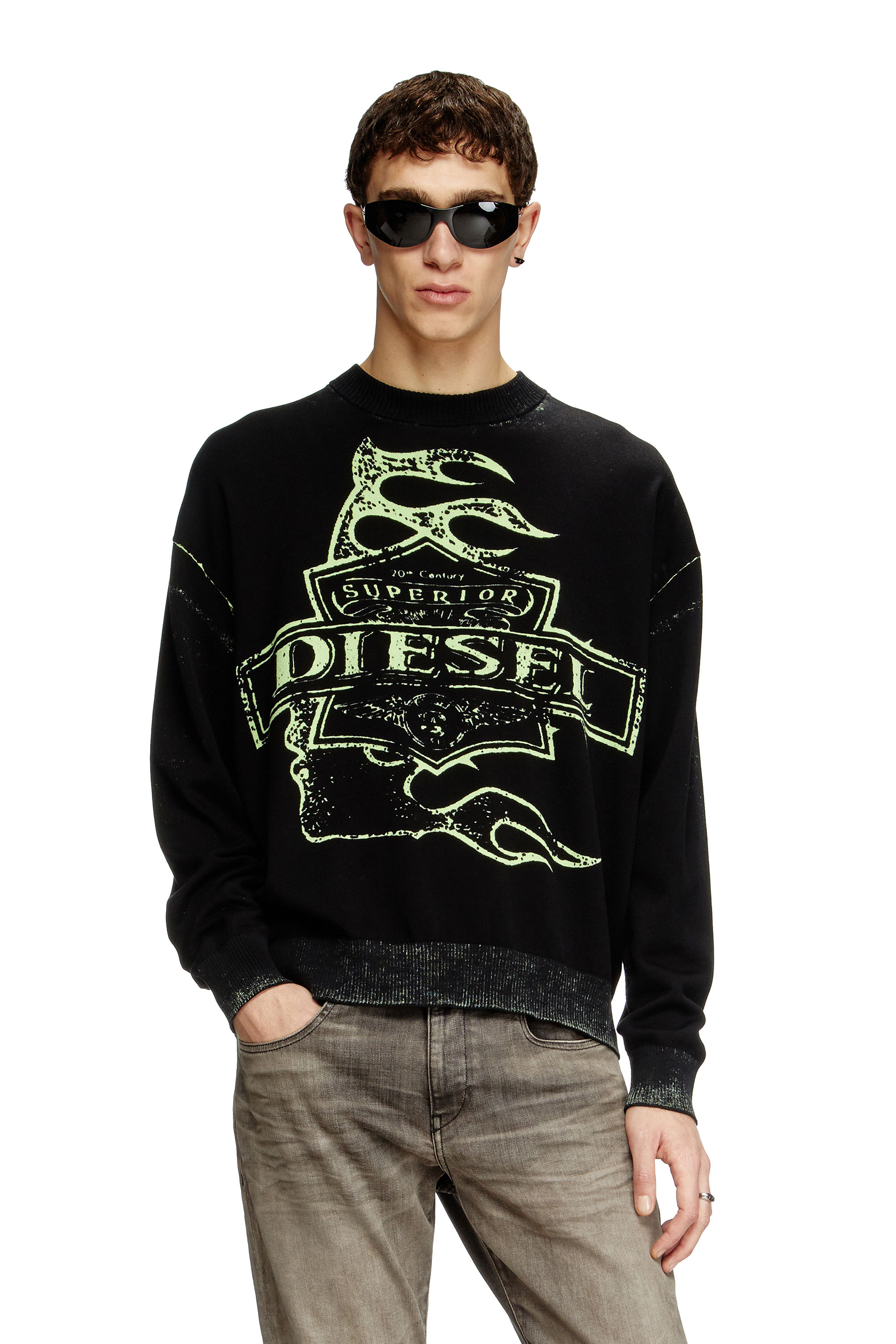 Diesel - K-BELEZ, Man's Reverse-print logo jumper in Black - 1