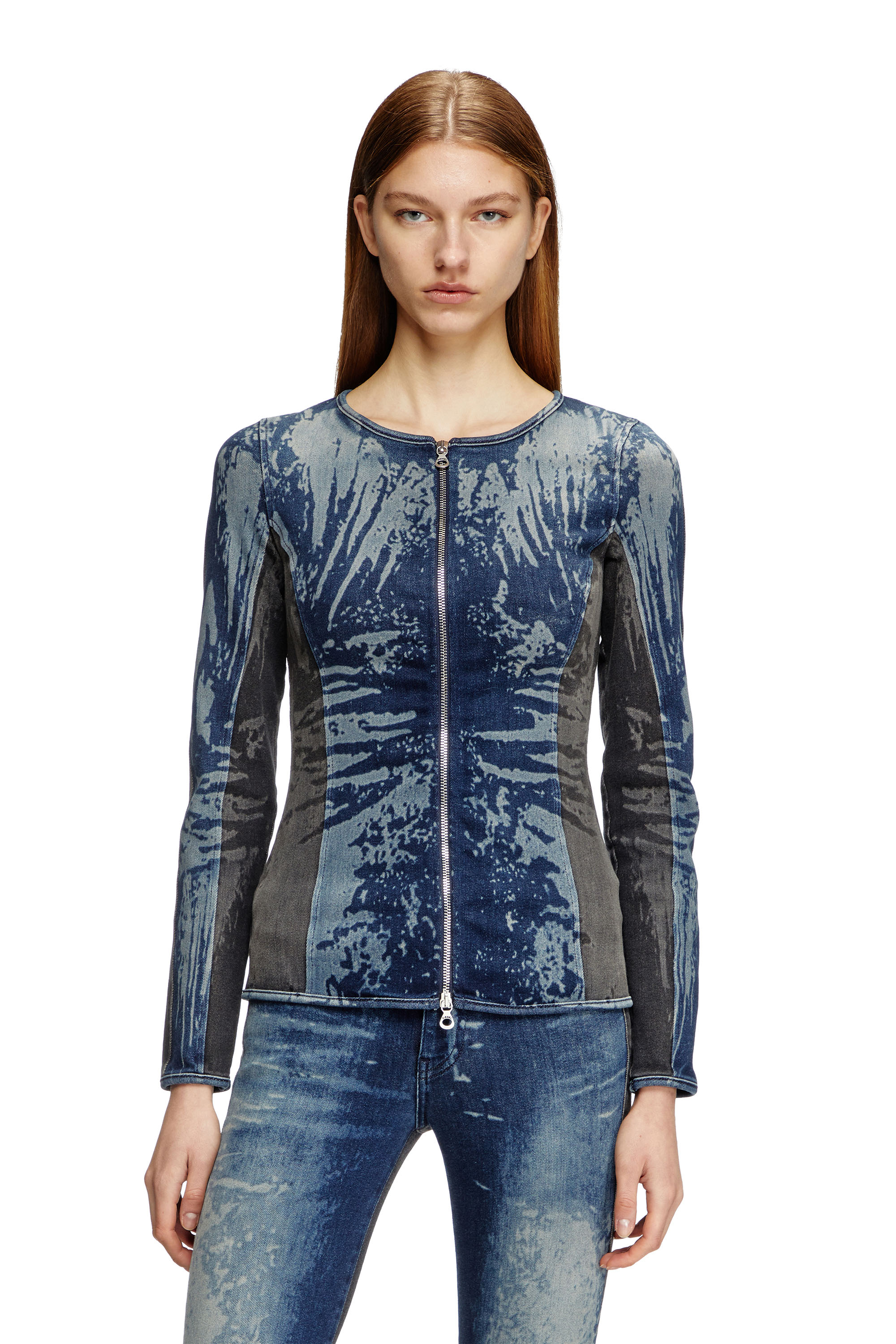 Diesel - DE-GARY-S, Woman's Zipped top in bicolour denim in Dark Blue - 1