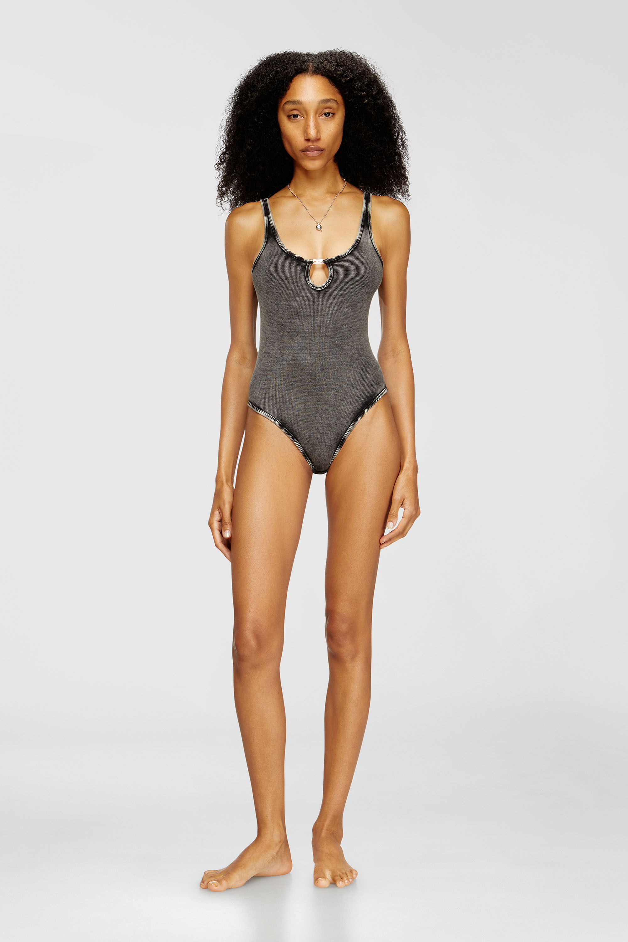 Diesel - MAURA-DNM, Woman's Bodysuit in marble-washed stretch cotton in Dark grey - 2