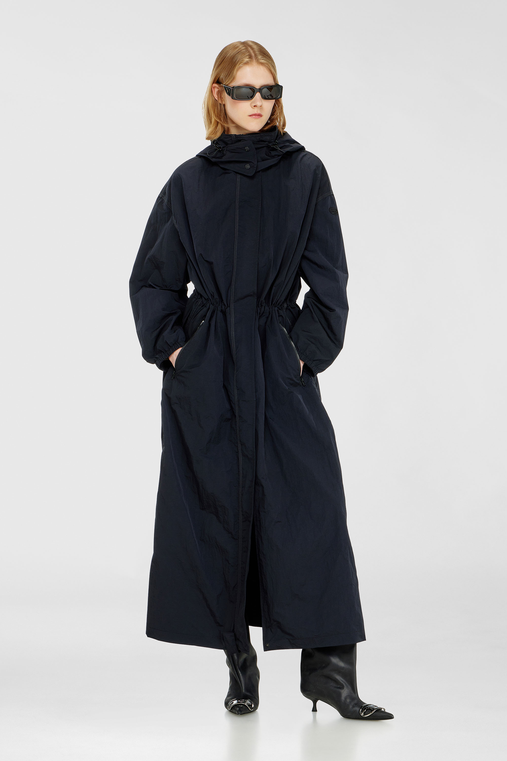 Diesel - G-ASTER-T1, Woman's Nylon trench coat with detachable hood in Night Blue - 2