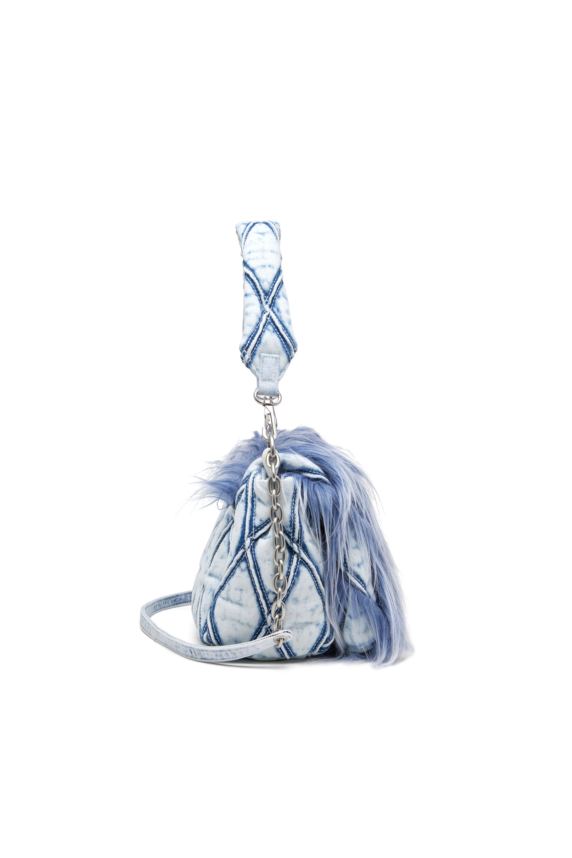 Diesel - CHARM-D SHOULDER M, Woman's Charm-D M-Borsa a spalla in denim e pelliccia sintetica in Blue - 3