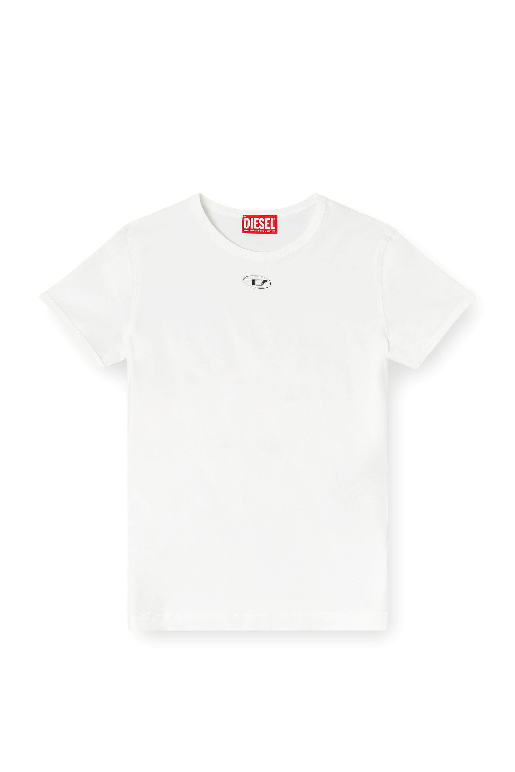 Diesel - T-UNCUTIESLONG-OD, Woman's Slim-fit T-shirt with metallic Oval D in White - 3