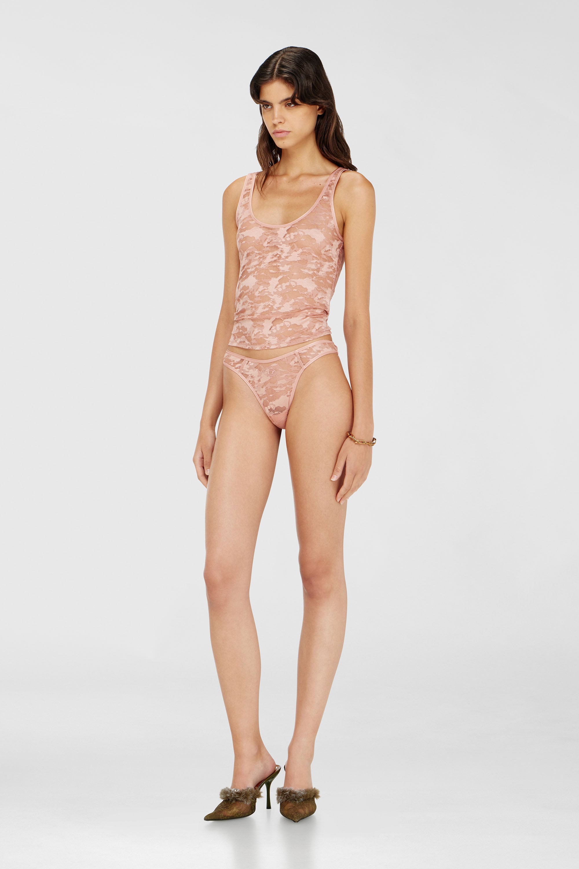 Diesel - MICRO-PUNCHY-UTLT, Woman's Thong in nylon lace with Oval D in Pink - 2