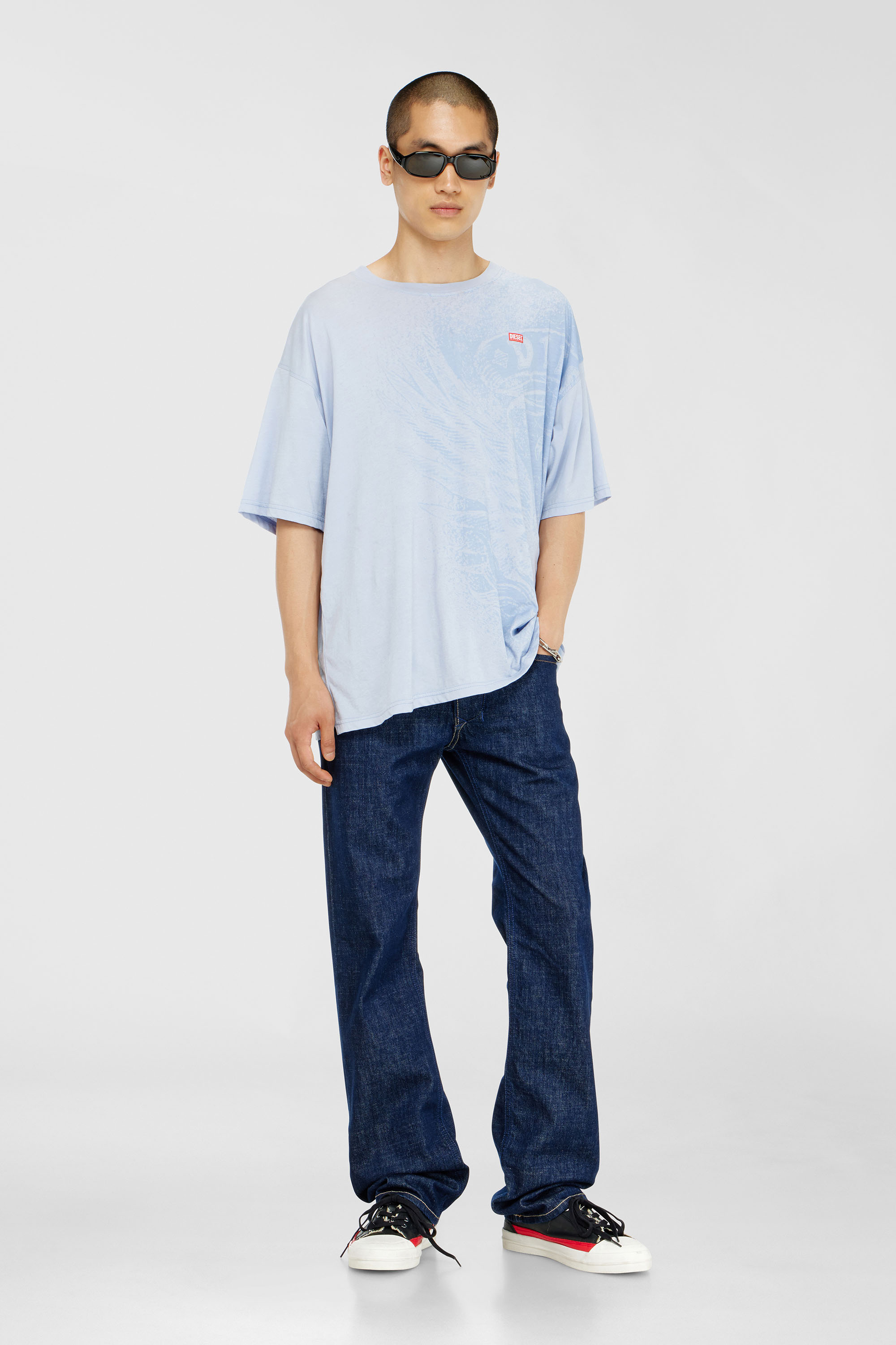Diesel - T-BOXT-AA3, Man's Relaxed T-shirt with pigment prints in Light Blue - 2