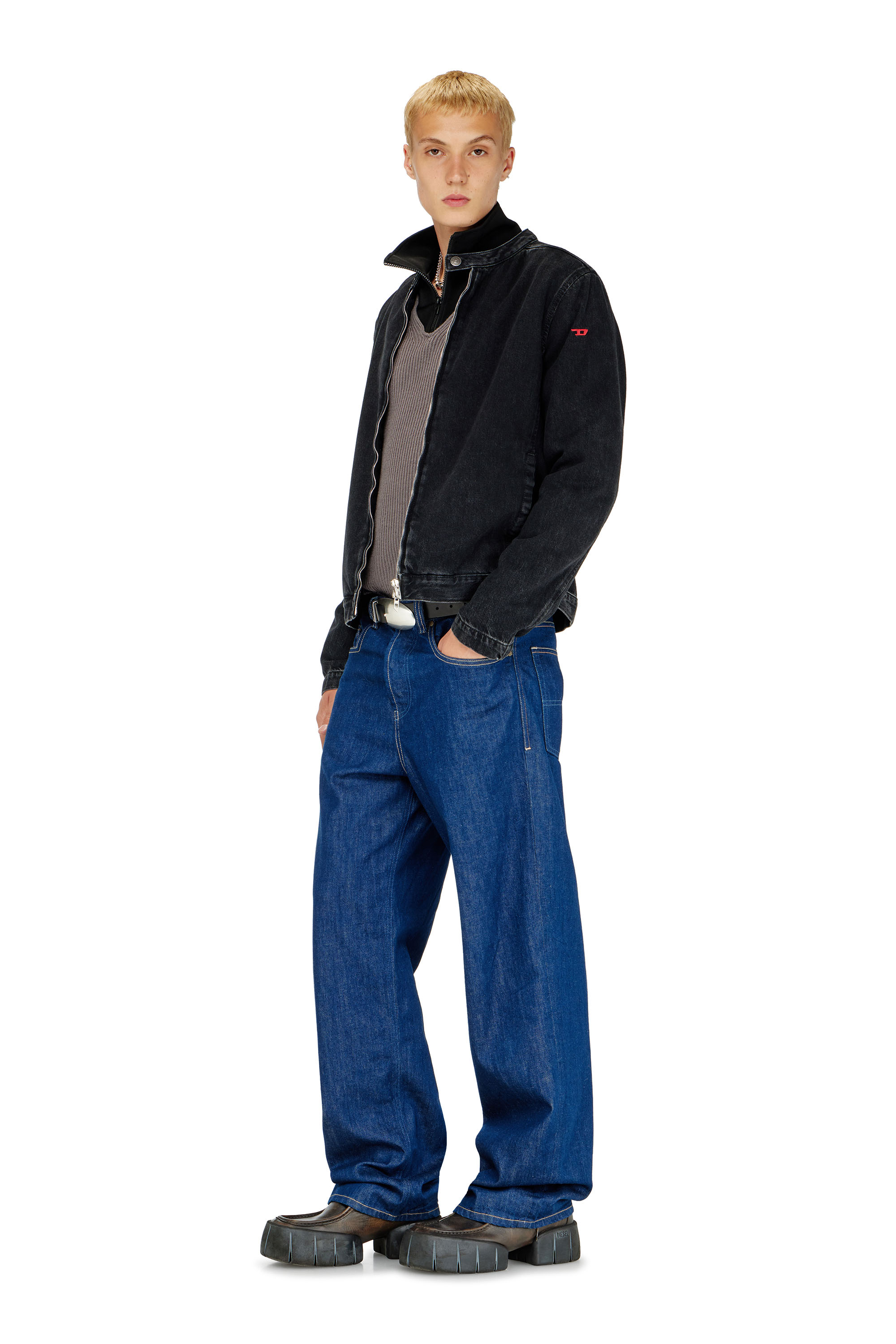 Diesel - D-GLORY, Man's Moto jacket in clean-wash denim in Black - 2