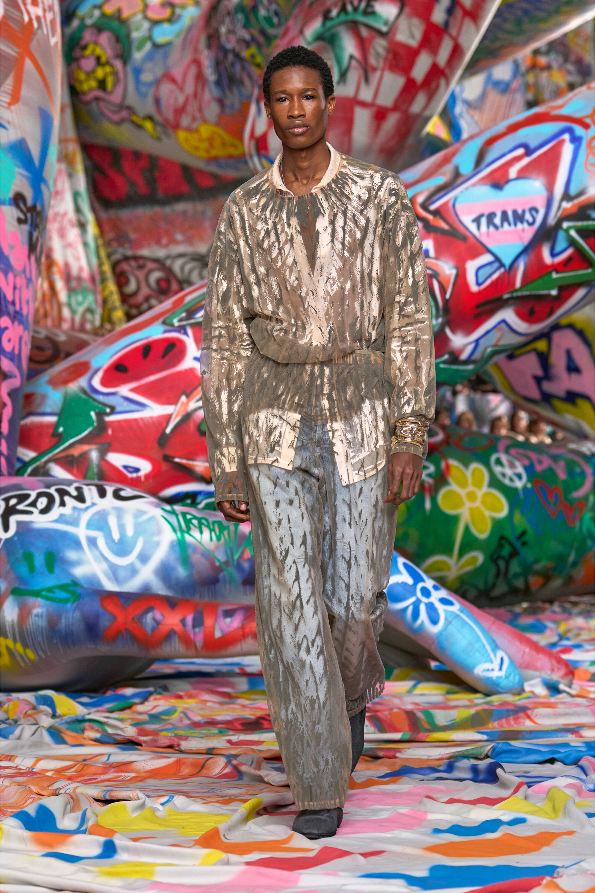 Diesel - T-TARAS, Man's Long-sleeve top in flocked tulle in Light Grey - 6