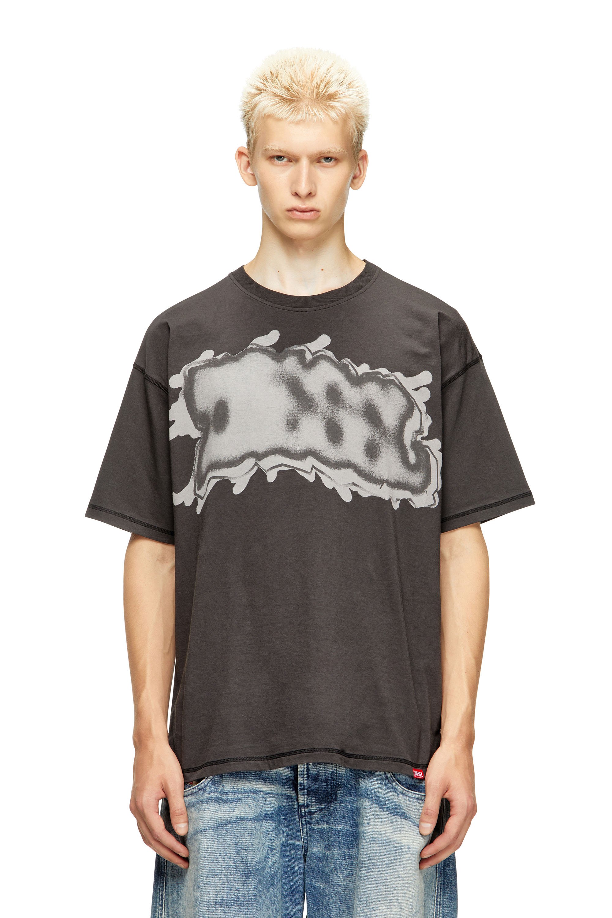 Diesel - T-LEONARD-IHBJ, Man's T-shirt with graffiti print in Dark grey - 1