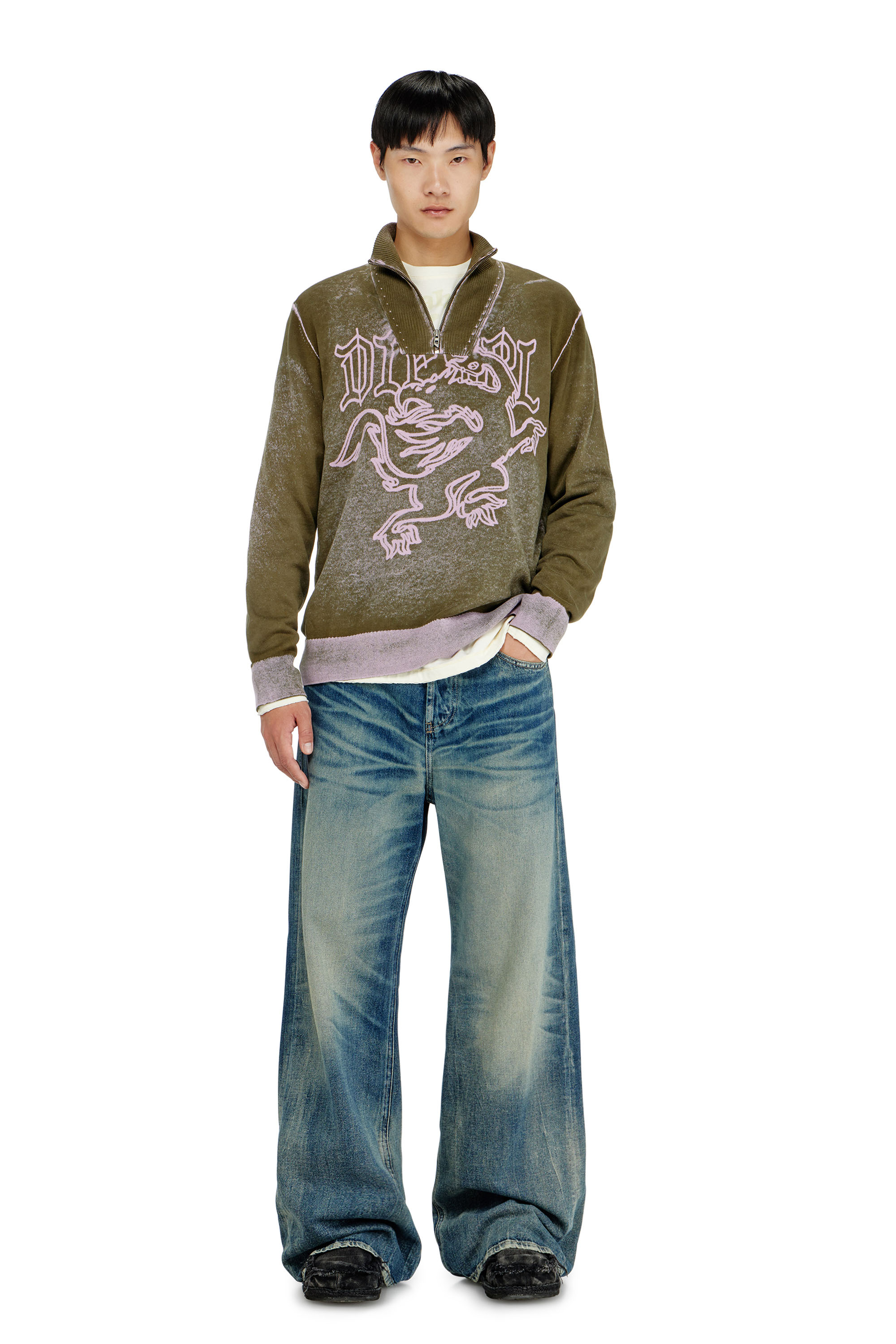 Diesel - K-LAUTARE, Man's Treated half-zip jumper with griffin motif in null - 2