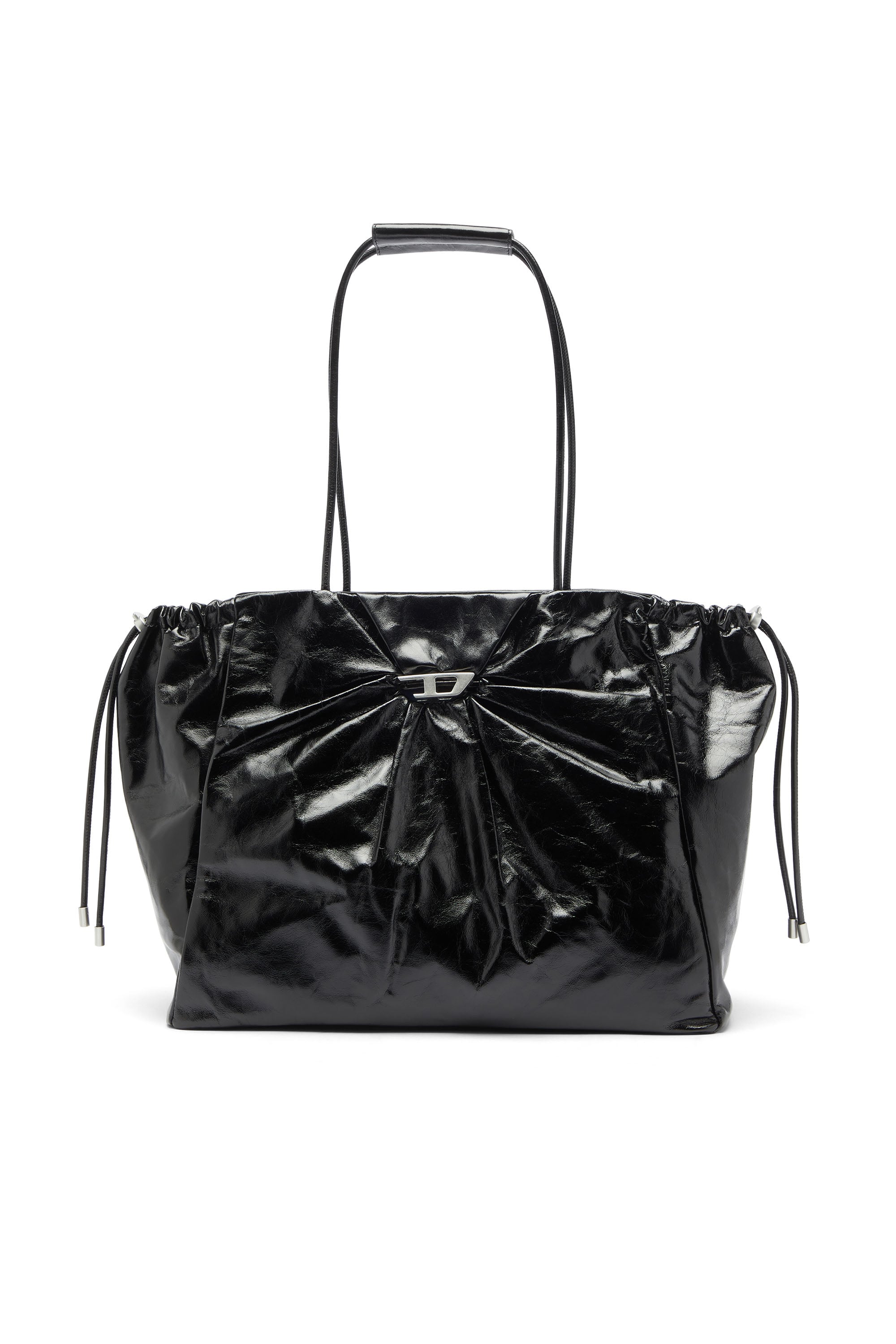 Diesel - SCRUNCH-D TOTE E/W, Woman's Scrunch-D - Tote bag in shiny wrinkled leather in Black - 1