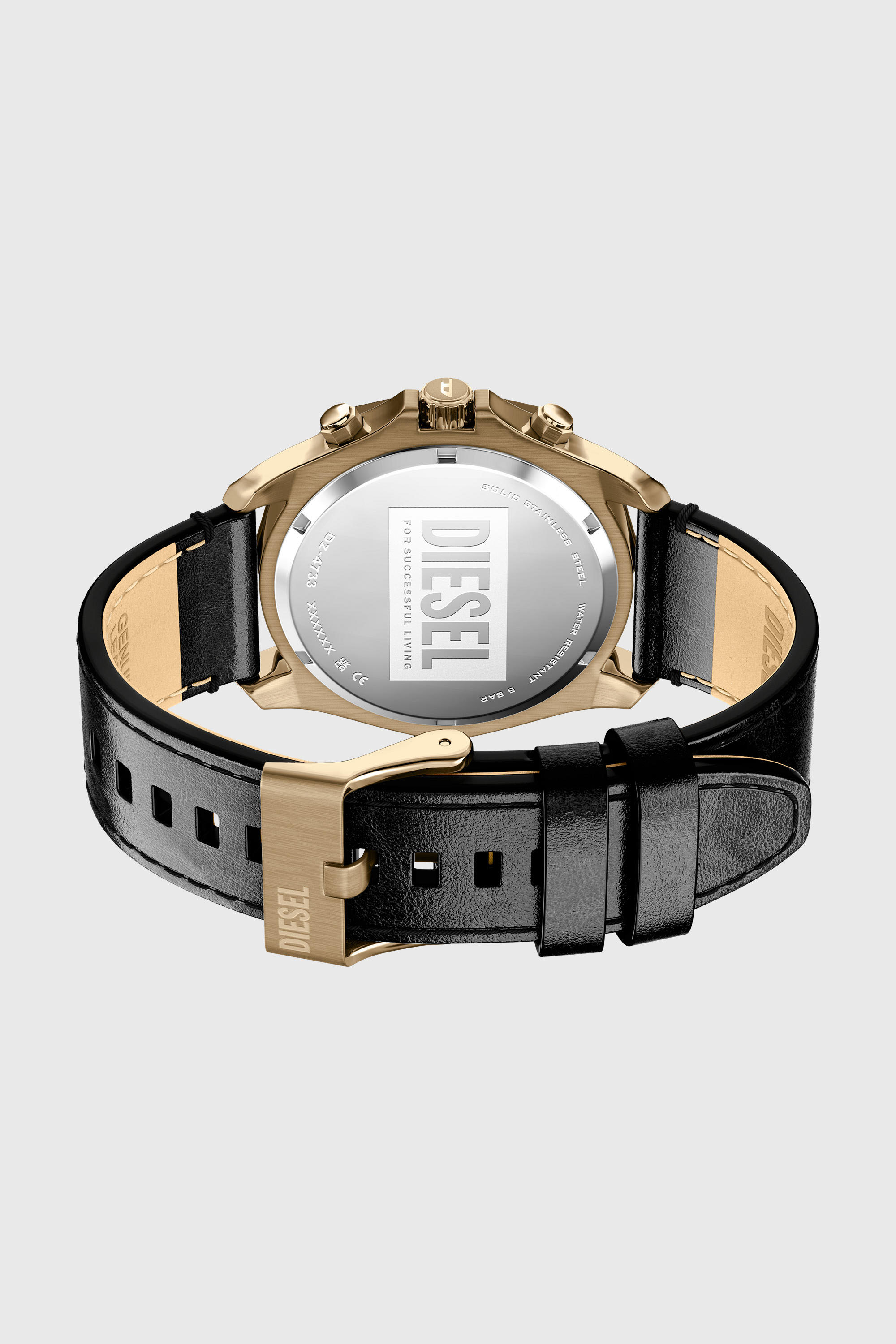 Diesel - DZ4733 WATCH, Man's Stinger antique gold-tone leather watch in Black - 5