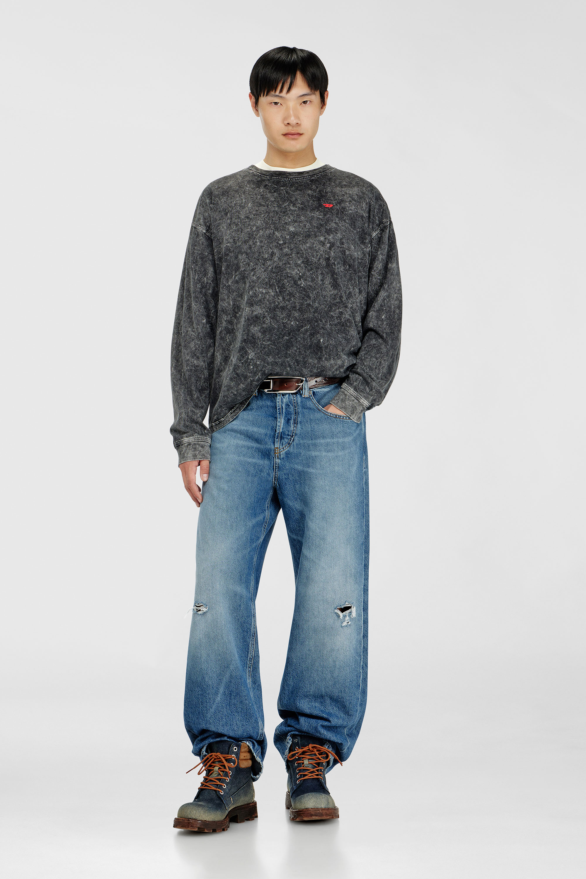 Diesel - T-BOXT-LS-AA5, Man's Long sleeve top with treated effect in Dark grey - 2