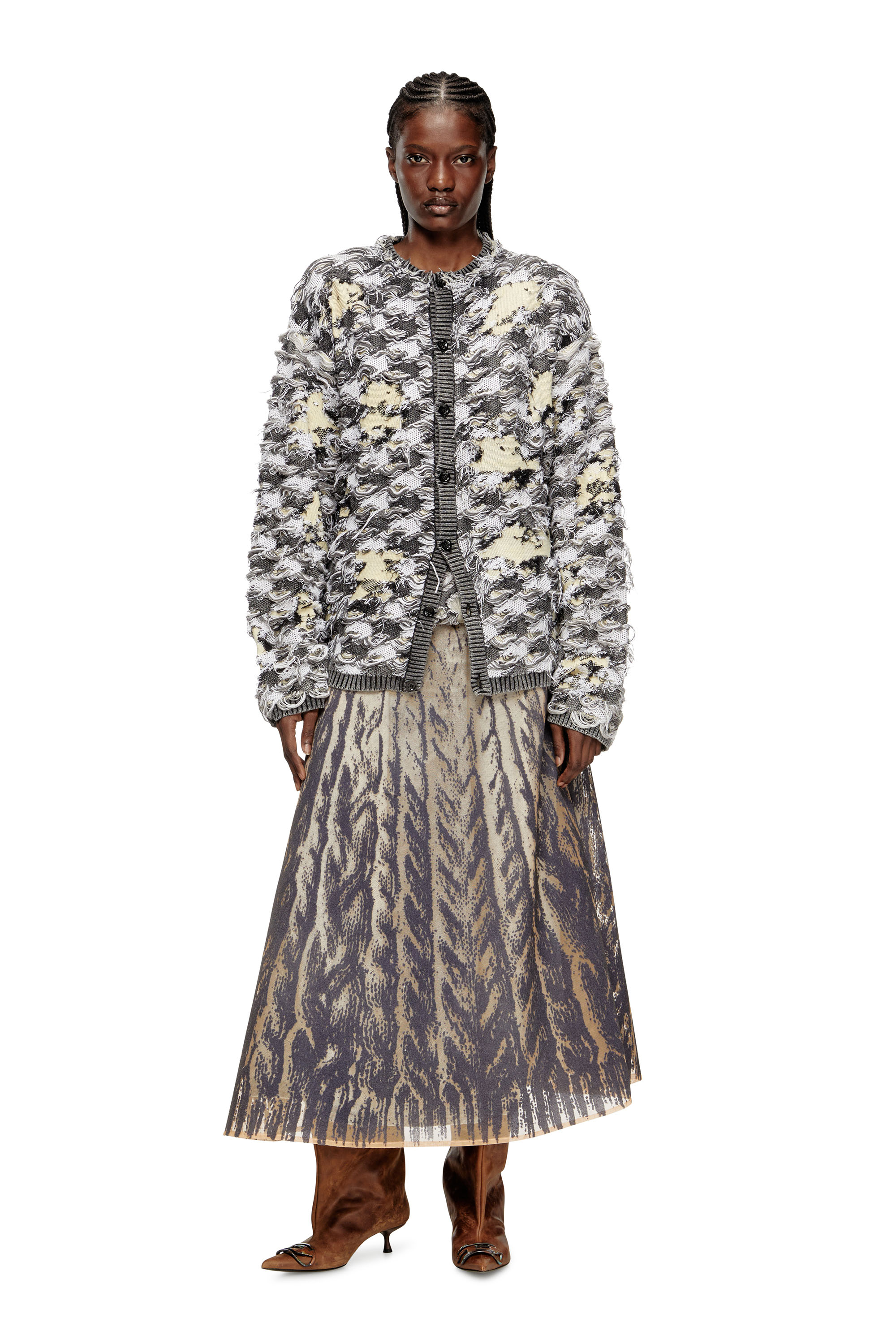 Diesel - O-RIUNDA, Woman's Sheer skirt in rigid printed tulle in Grey - 1