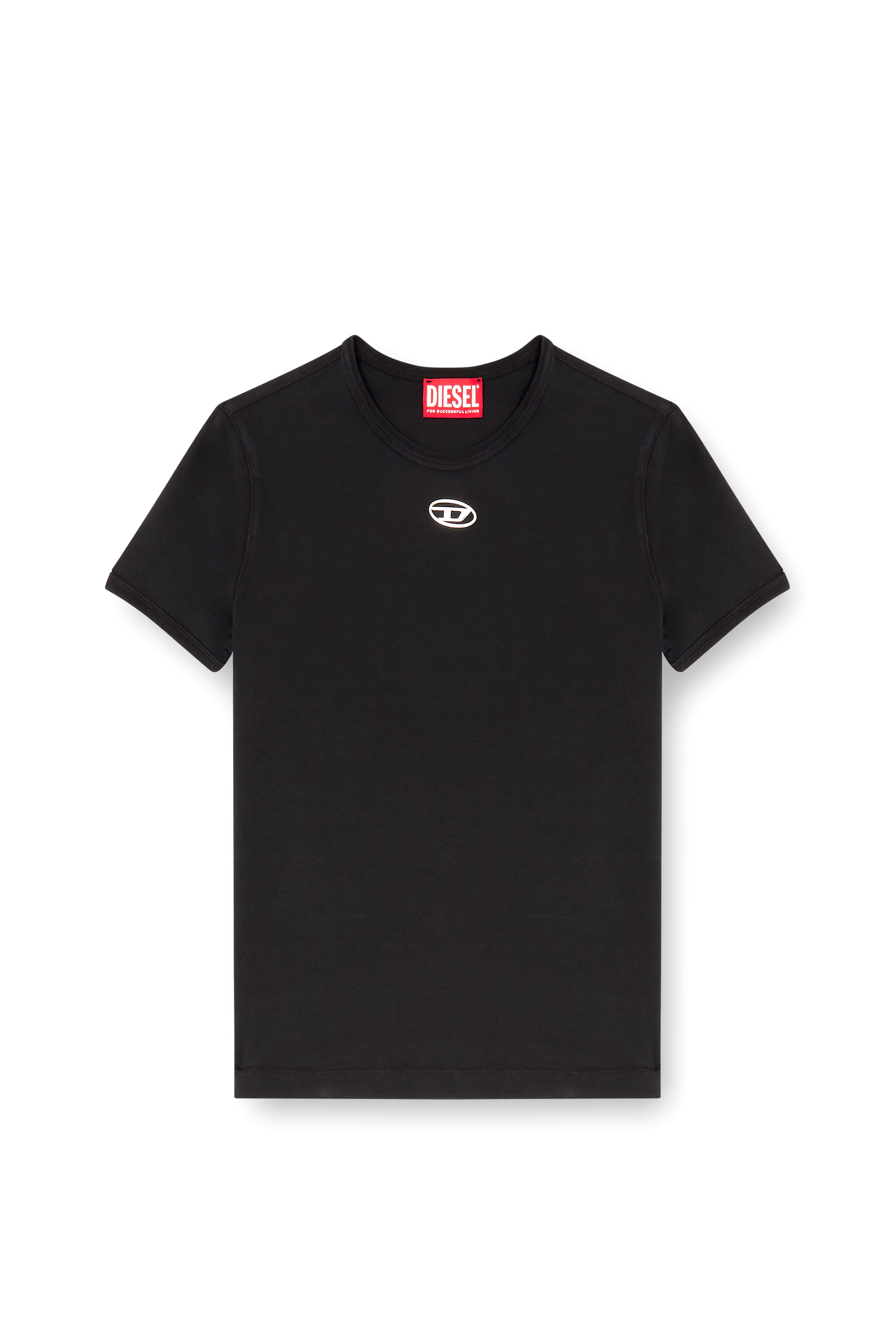 Diesel - T-UNCUTIESLONG-OD, Woman's Slim-fit T-shirt with metallic Oval D in Black - 3