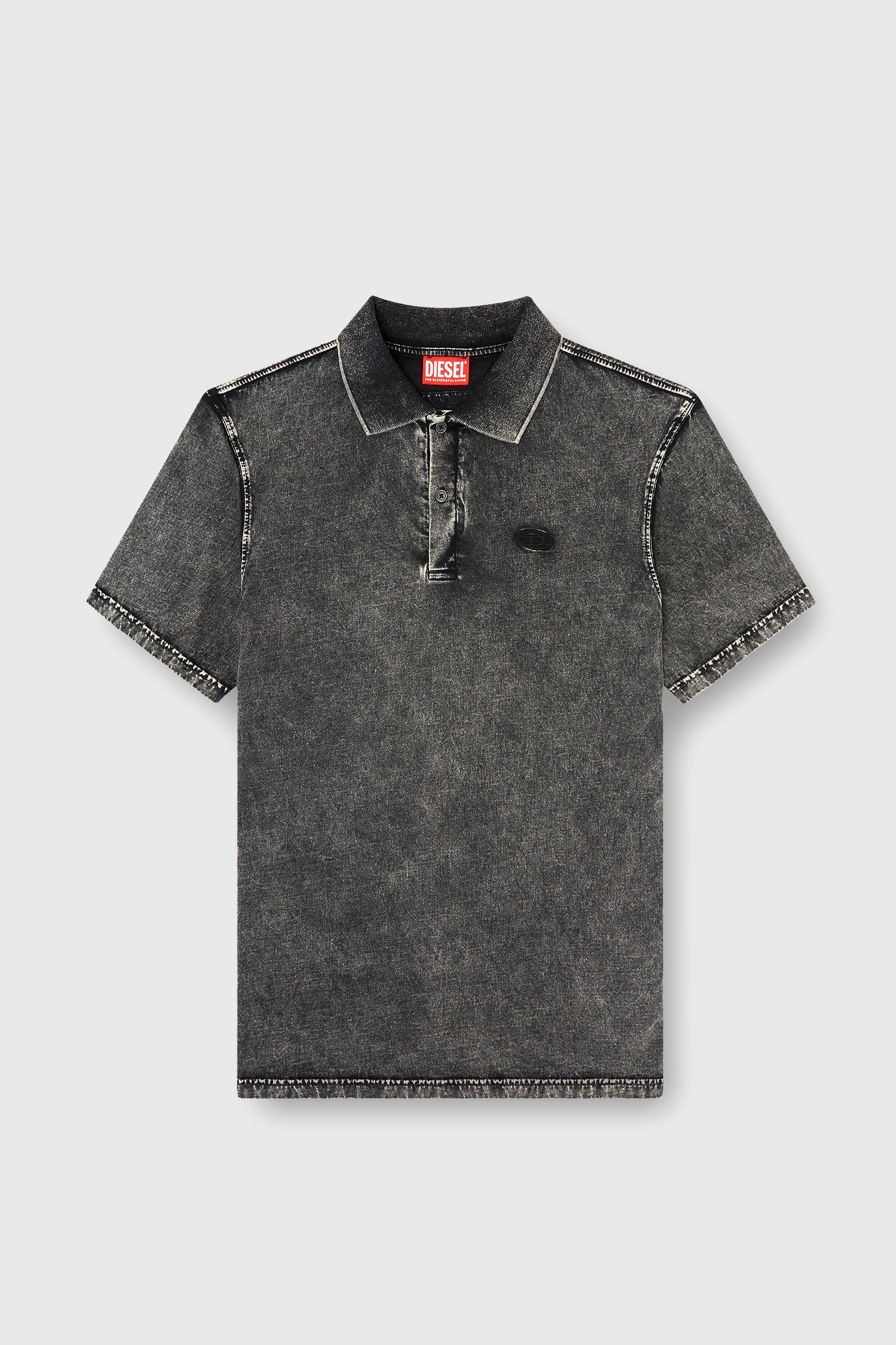 Diesel - T-REJUST-NC-DEN, Man's Polo shirt in denim-effect jersey in Dark grey - 2