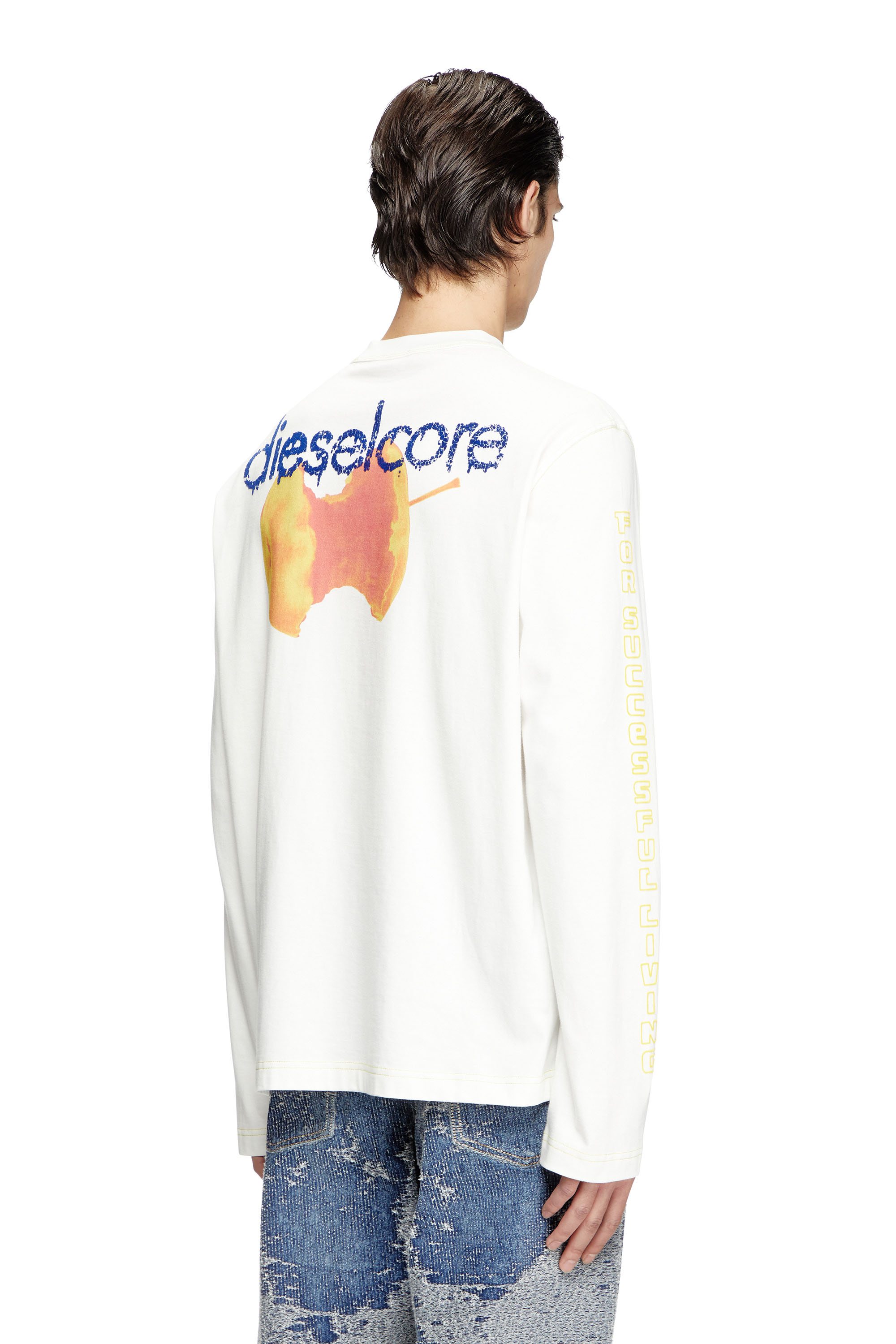 Diesel - T-CRANE-LS-R1, Man's Long-sleeve T-shirt with apple core print in White - 4