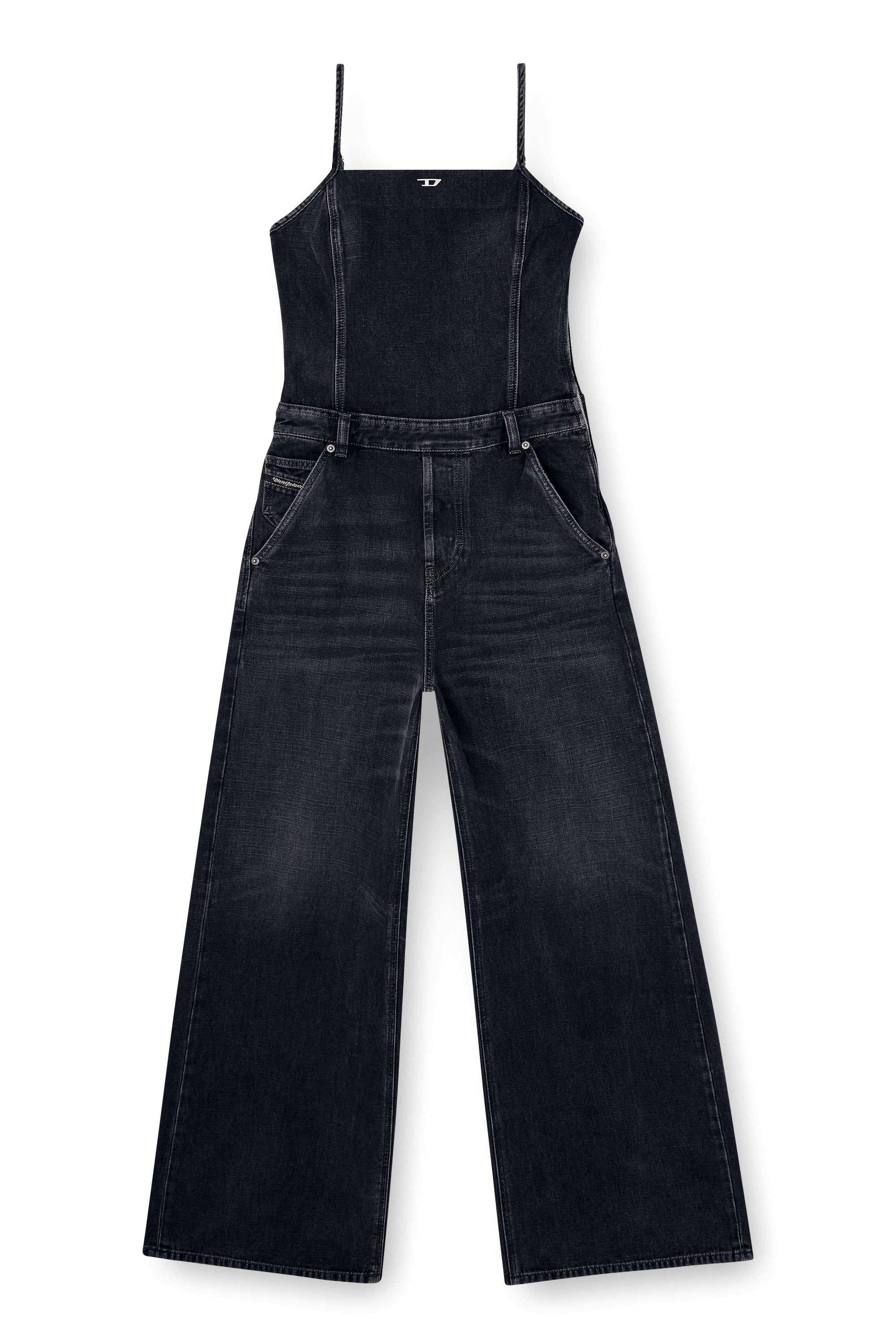 Diesel - DE-VORS, Woman's Strappy jumpsuit in batavia-weave denim in Black - 2