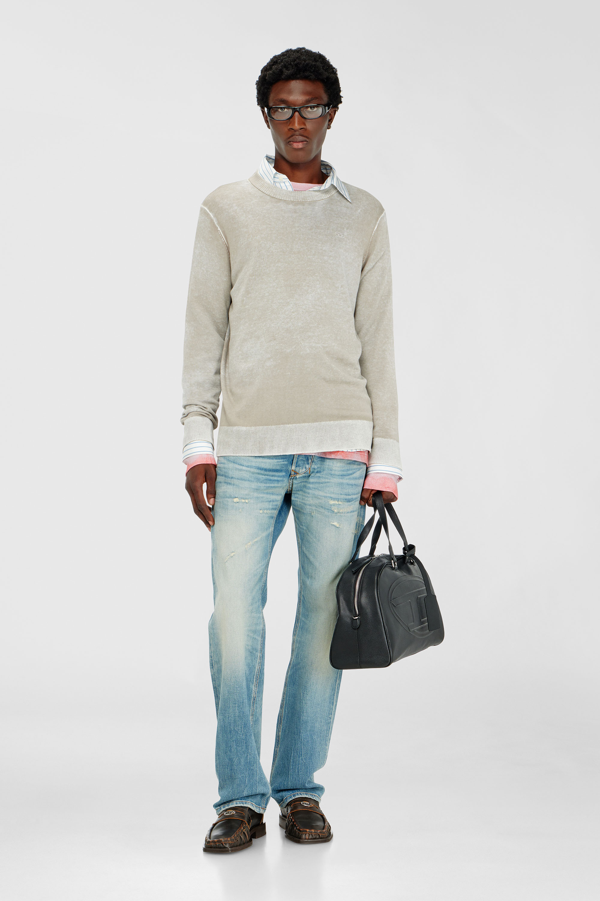 Diesel - K-LAURENT, Man's Jumper with faded reverse print in Light Grey - 2