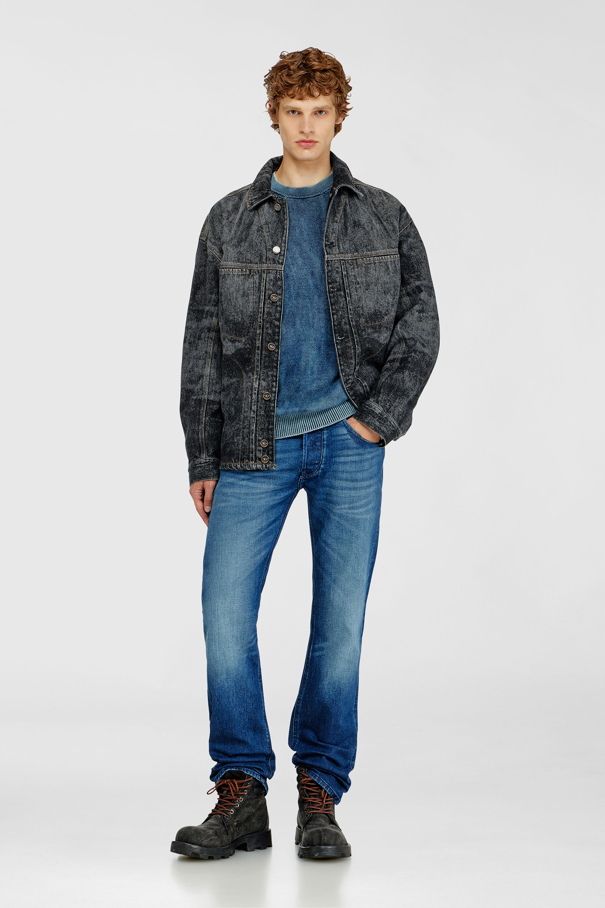 Diesel - K-PERNE, Man's Denim-look jumper with patch effects in Medium blue - 2