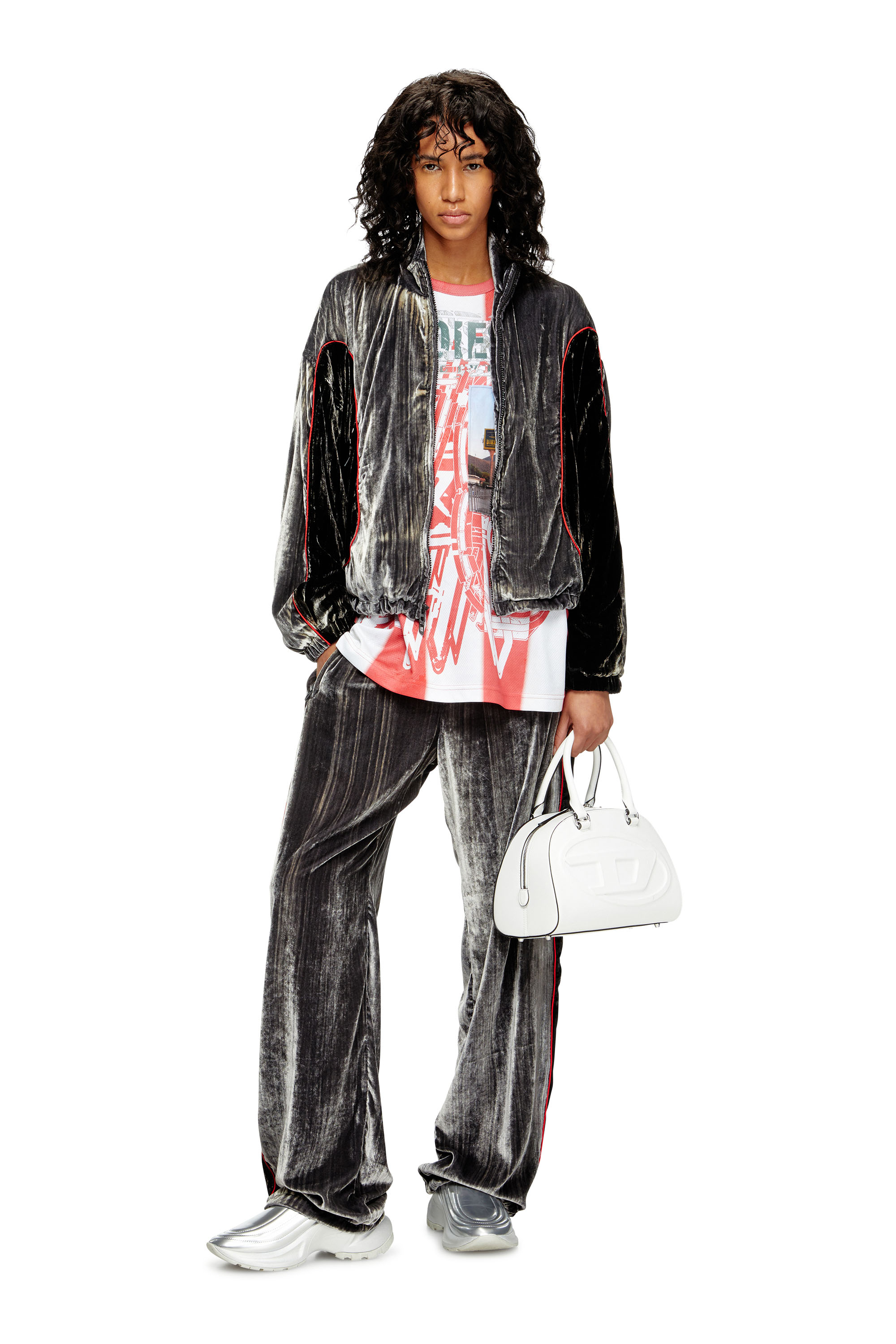 G-RIFFIN, Dark grey Diesel - G-RIFFIN, Woman's Track jacket in treated velvet in Dark grey - 1