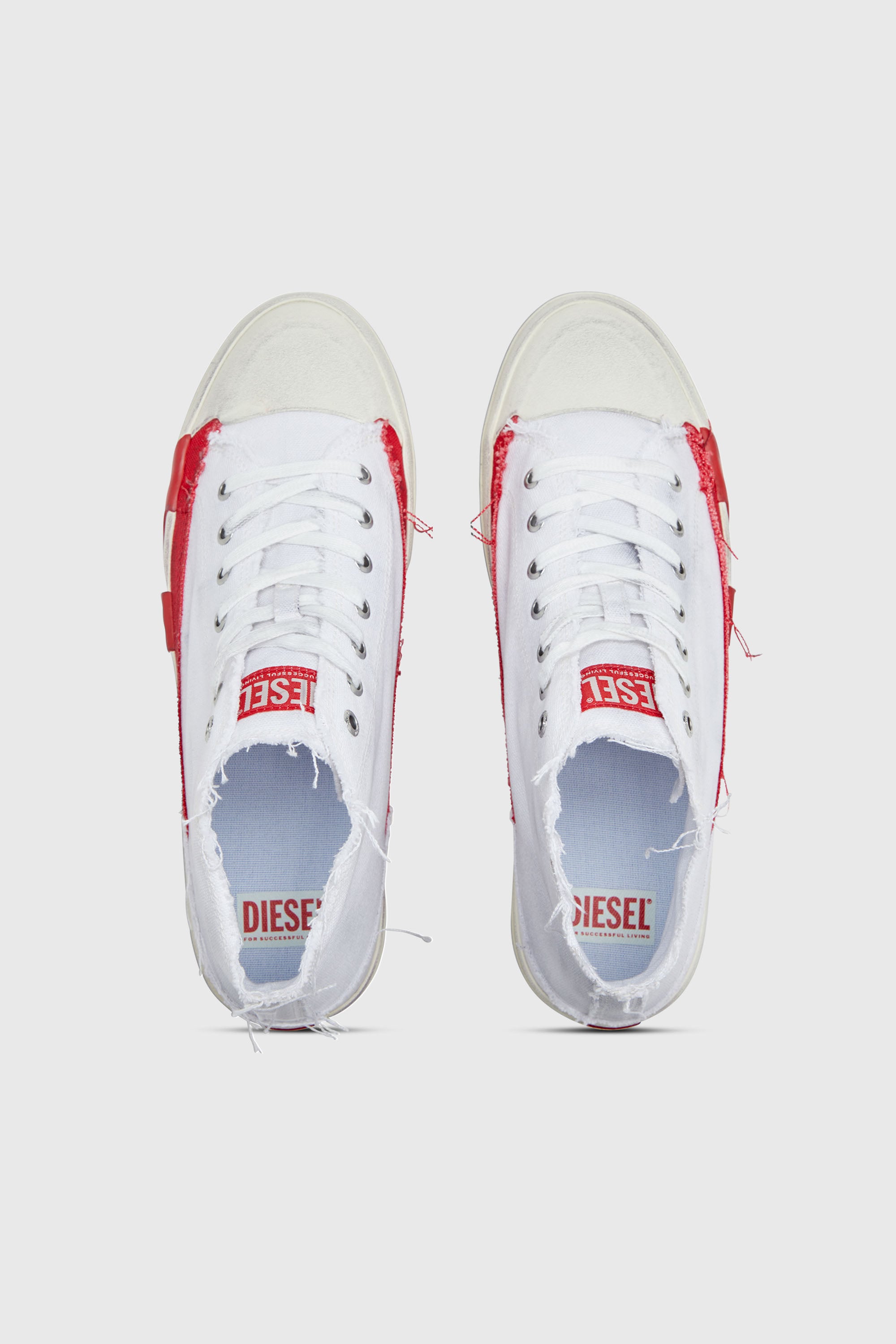 Diesel - S-D-VERSE MID, Man's S-D-Verse-Dirty-effect high-top canvas sneakers in White/Red - 4
