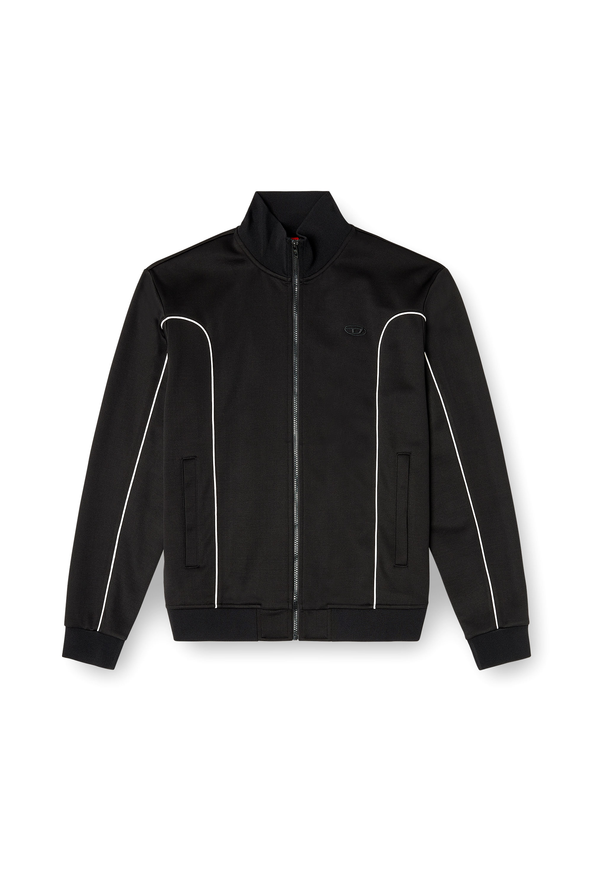 Diesel - S-LOCKING-DO, Man's Sweat fabric track jacket with contrast piping in Black - 3