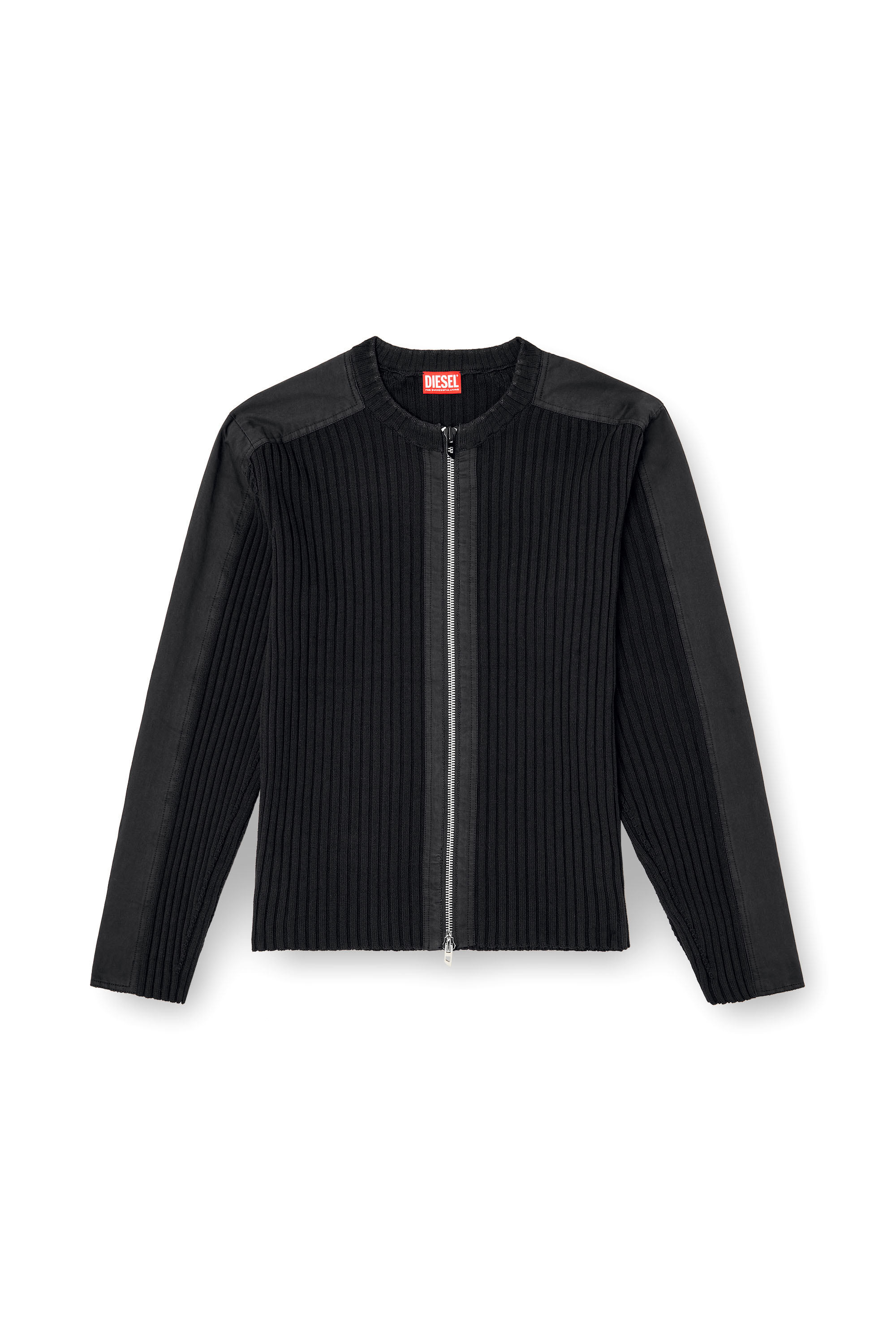 Diesel - K-MATTY, Man's Zipped cardigan with utilitarian panels in Black - 3